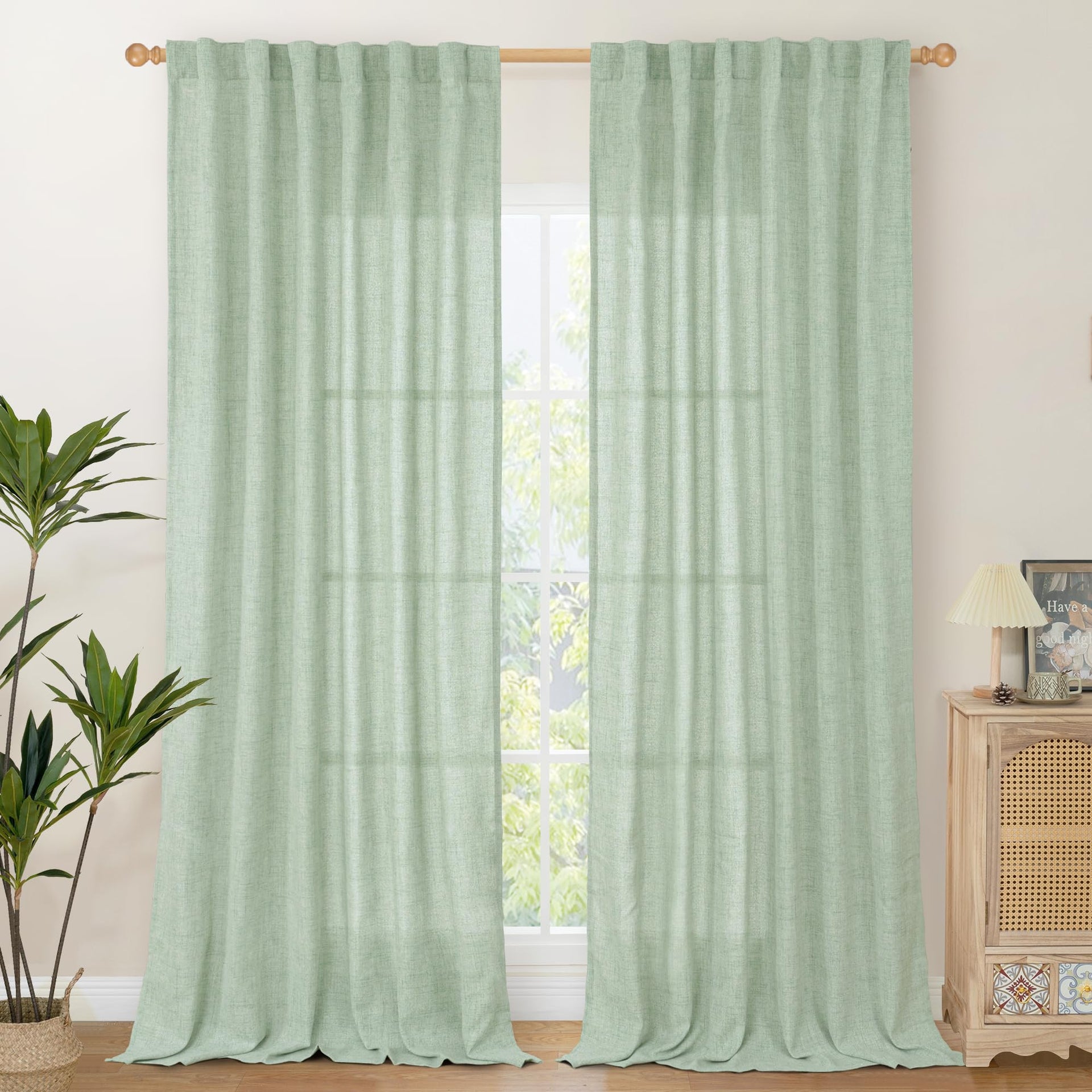 Green Curtains 84 Inch Length 2 Panels Set (2 Count)
