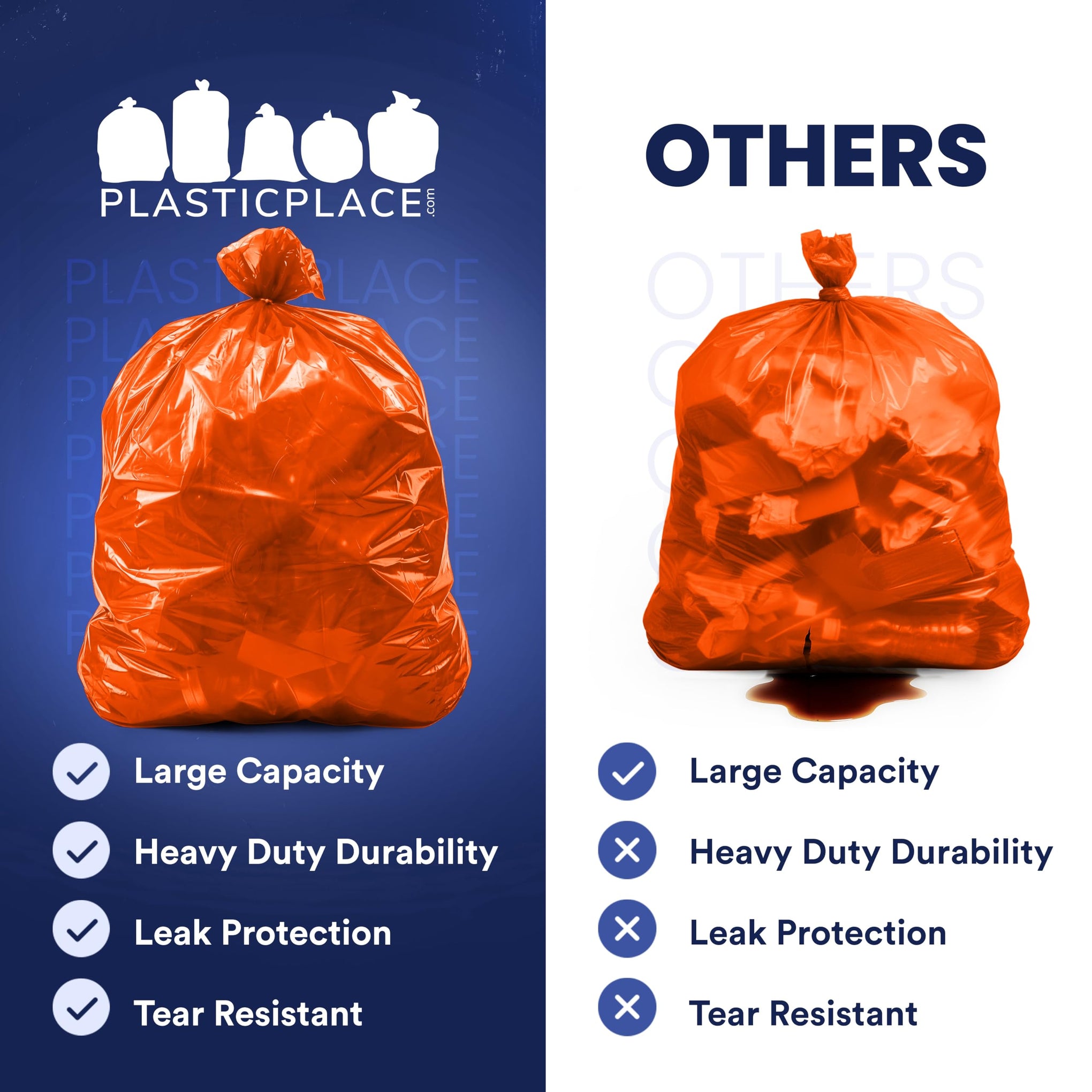 55 60 gallon Trash Bags │ 1.2 Mil │ Orange Heavy Duty Garbage Can Liners │ 38” x 58” (50 Count)