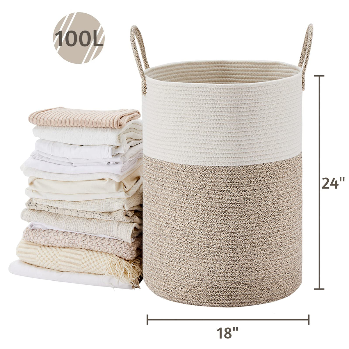 100L Extra Large Woven Laundry Basket Hamper