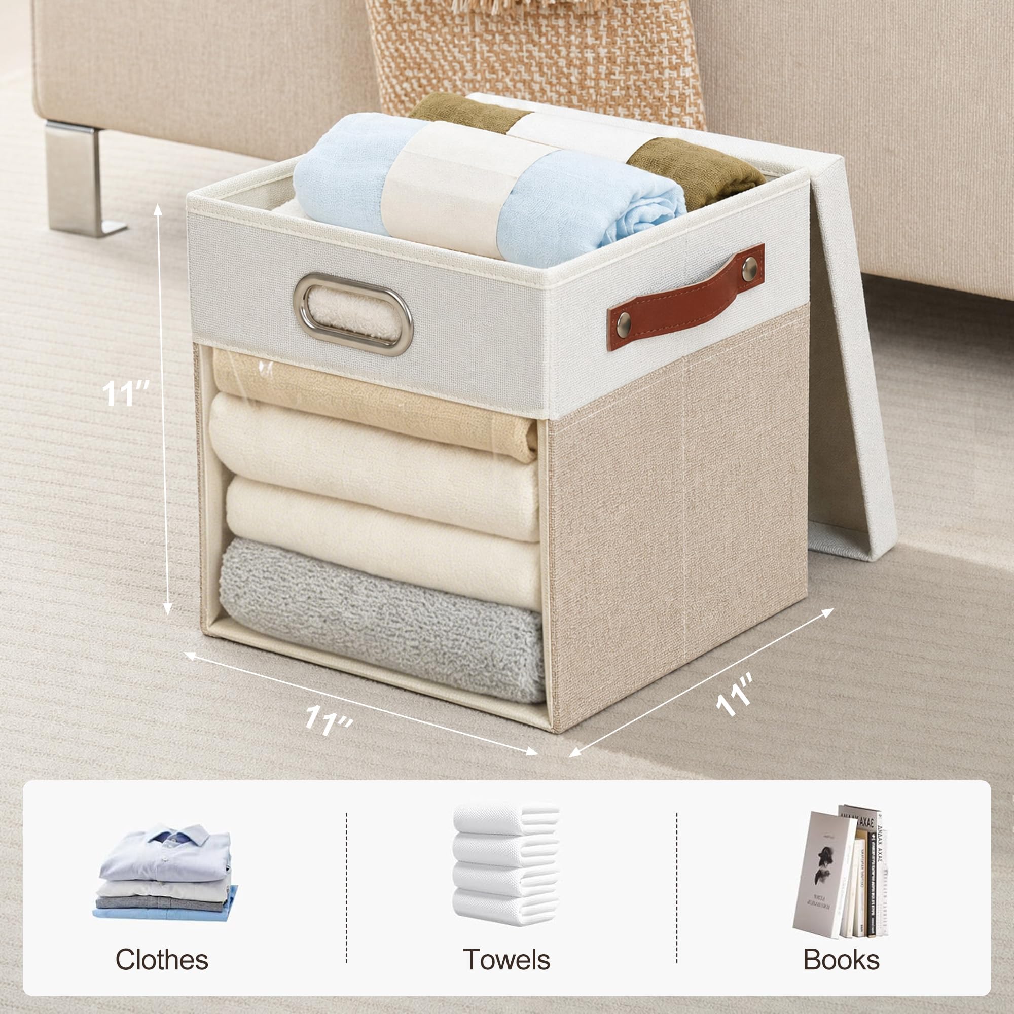 11x11 Inch Ultra Thick Fabric Storage Bins with Lids & Windows (3 Count)