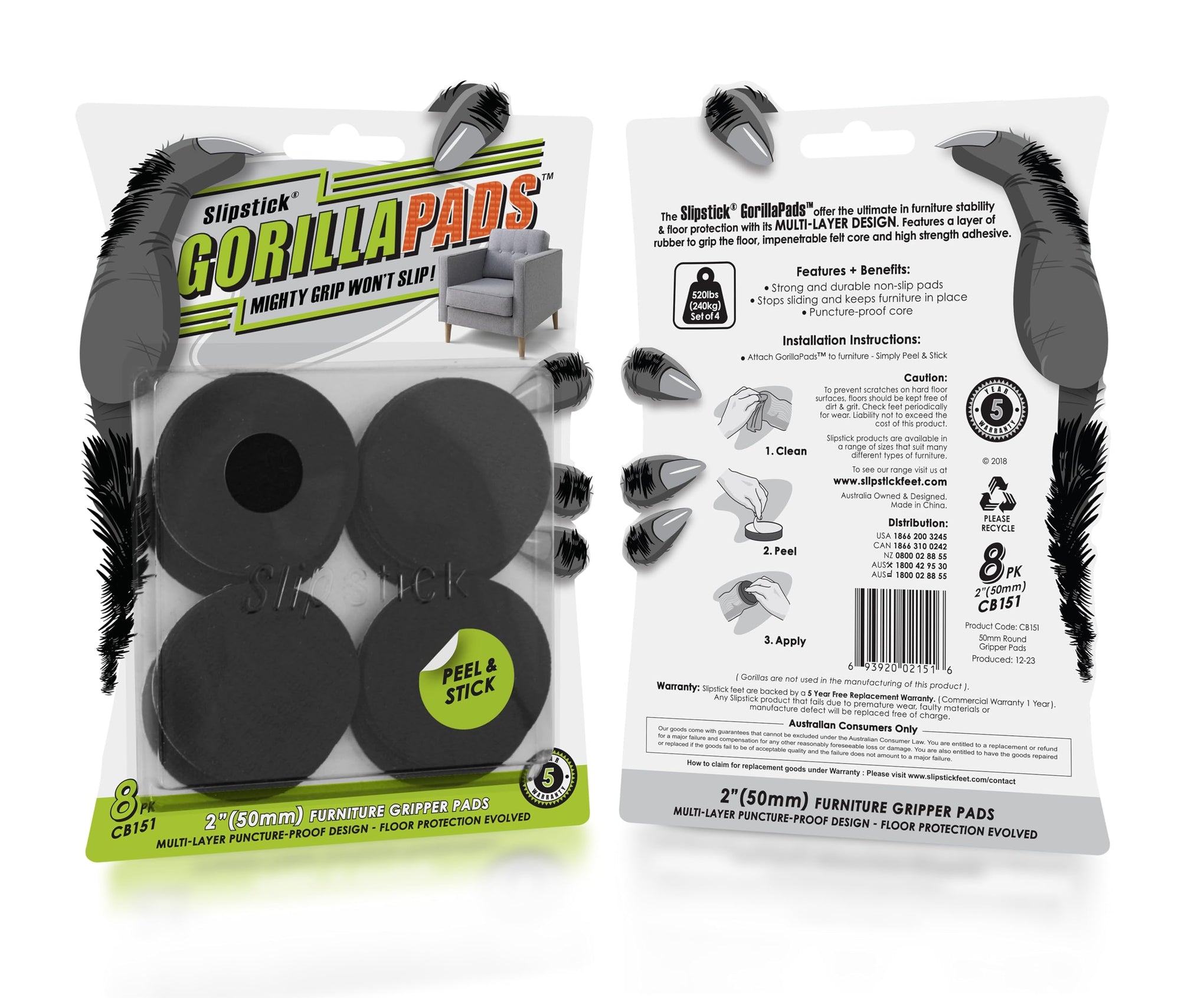 GorillaPads Non Slip Furniture Pads (8 Count)