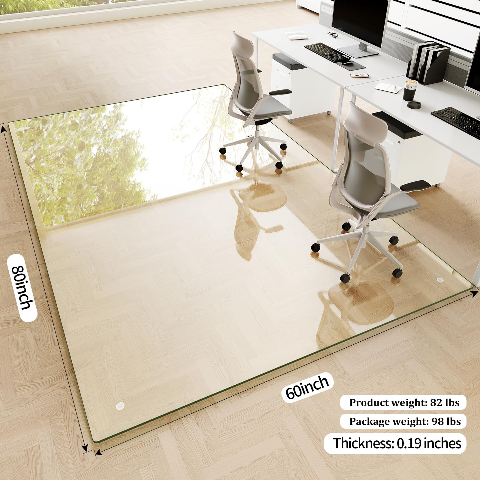 Tempered Glass] 60" x 80" Glass Office Chair Mat for Carpet