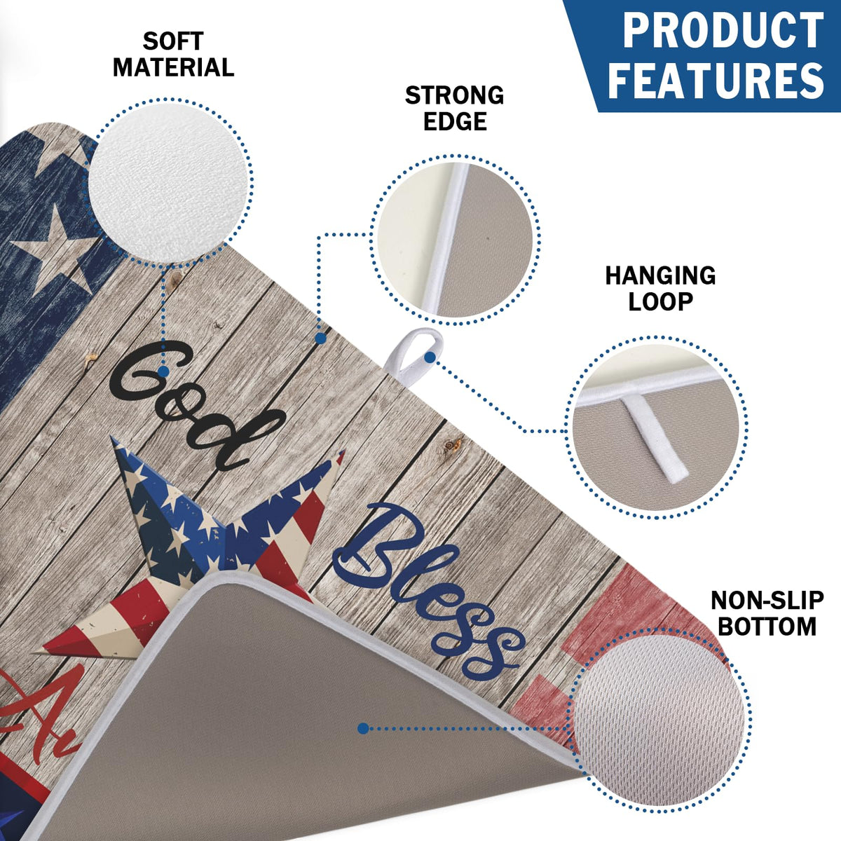4th of July Dish Drying Mat 18x24 Inch Patriotic God Bless America Memorial Kitchen Mats Independence Day Absorbent Dishes Pad for Kitchen Counter USA Star Drying Mat Home Decor for Countertop
