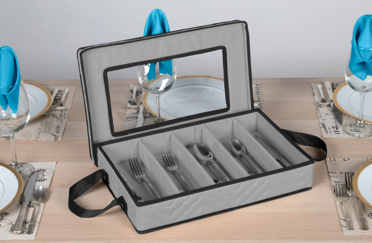 Flatware Storage Case 5 Compartments Silverware Container Box