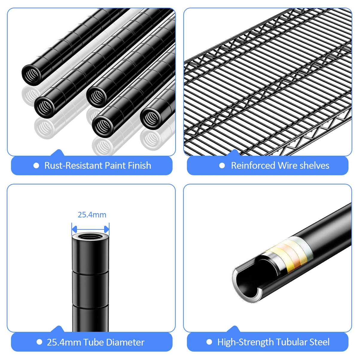 Black Storage Wire Rack Shelf