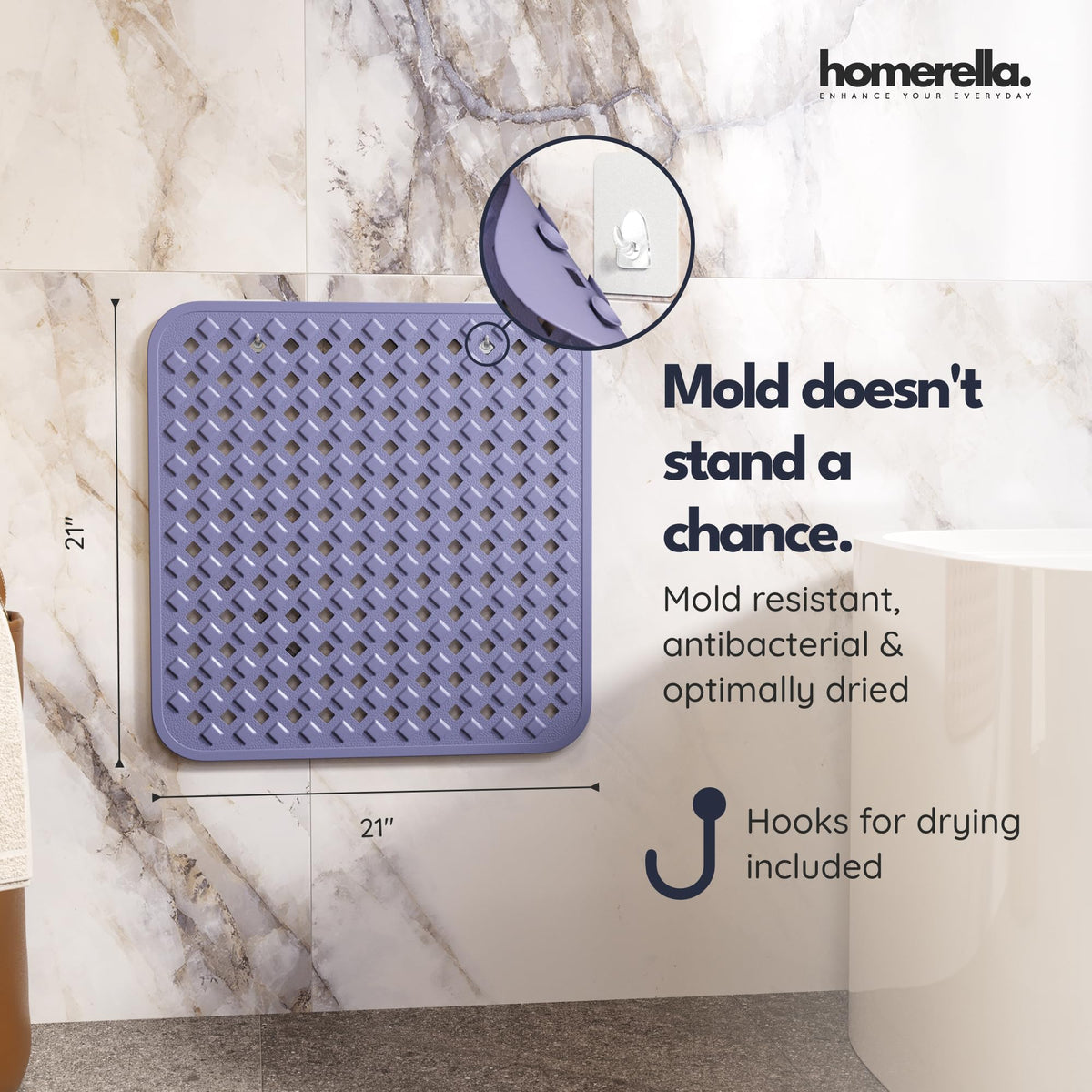 Square Shower Mat Non Slip Anti Mold 21x21 Anti Slip Shower Mat