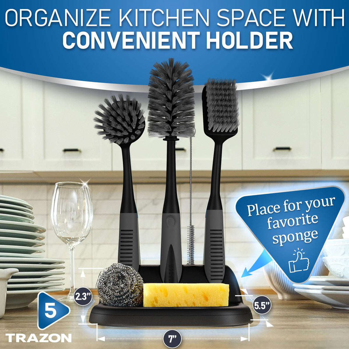 Dish Brush Set of 5 with Holder (5 Count)