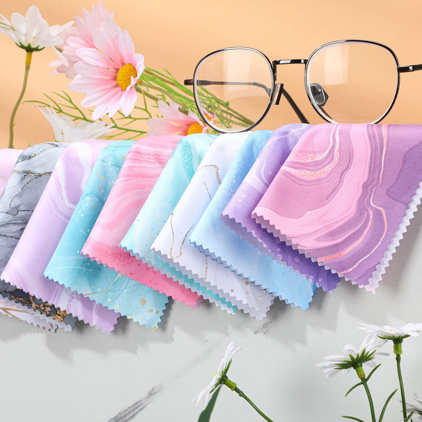 20 Pcs Microfiber Cleaning Cloth Cute Marble Design Microfiber Cloth Soft Gifts Multicolor Glasses Cleaner Wipes for Eyeglasses Camera Lens Cell Phone Screens Glasses