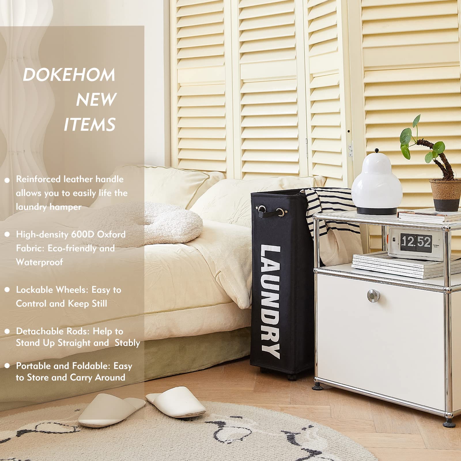 25" Slim Rolling Laundry Basket Hamper