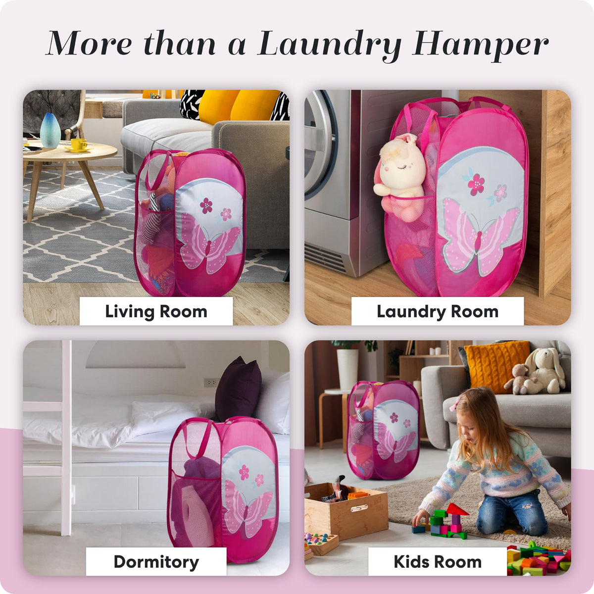 Collapsible Mesh Pop Up Hamper with Wide Opening and Side Pocket