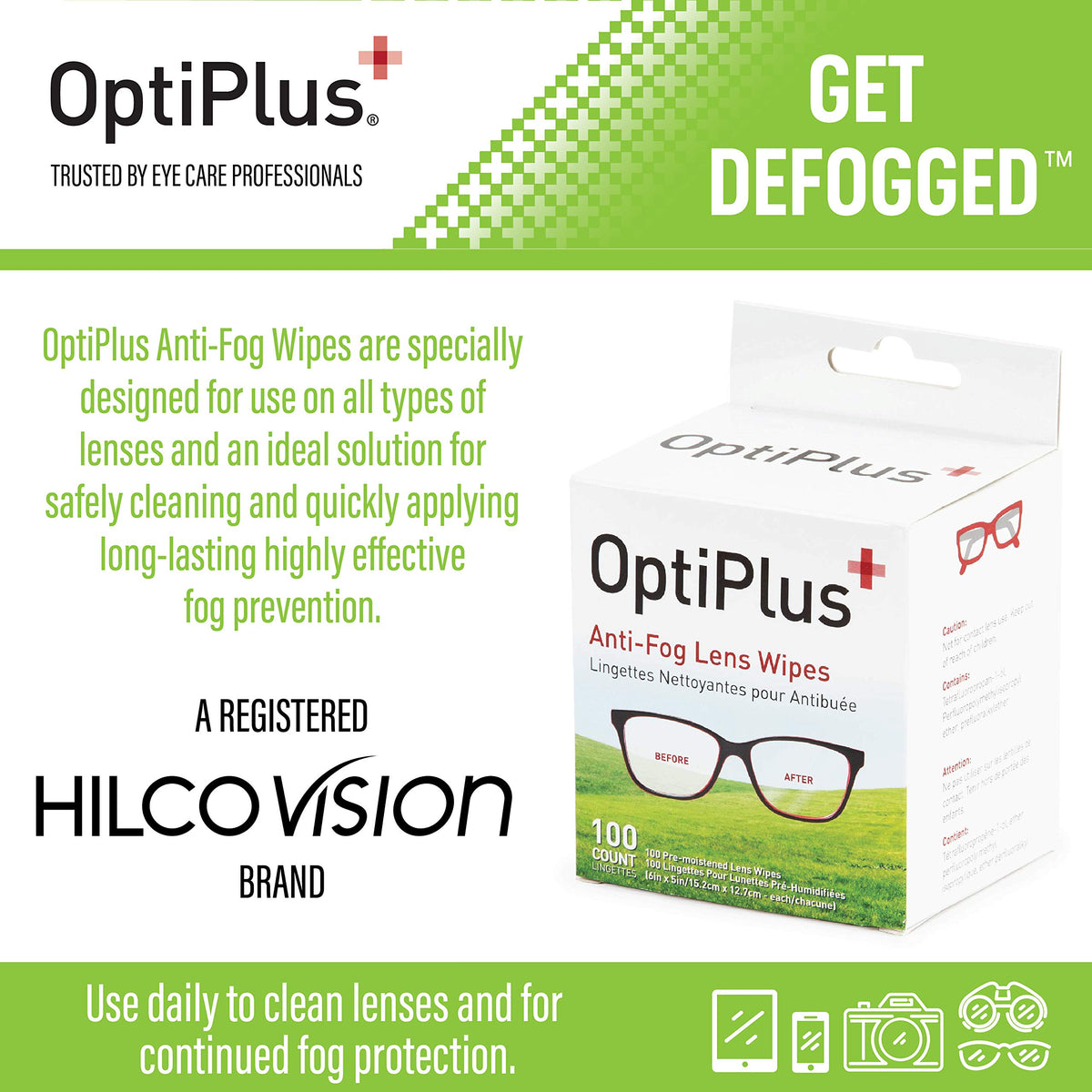 Anti Fog Pre Moistened Cleaning Wipes for Glasses (100 Count)