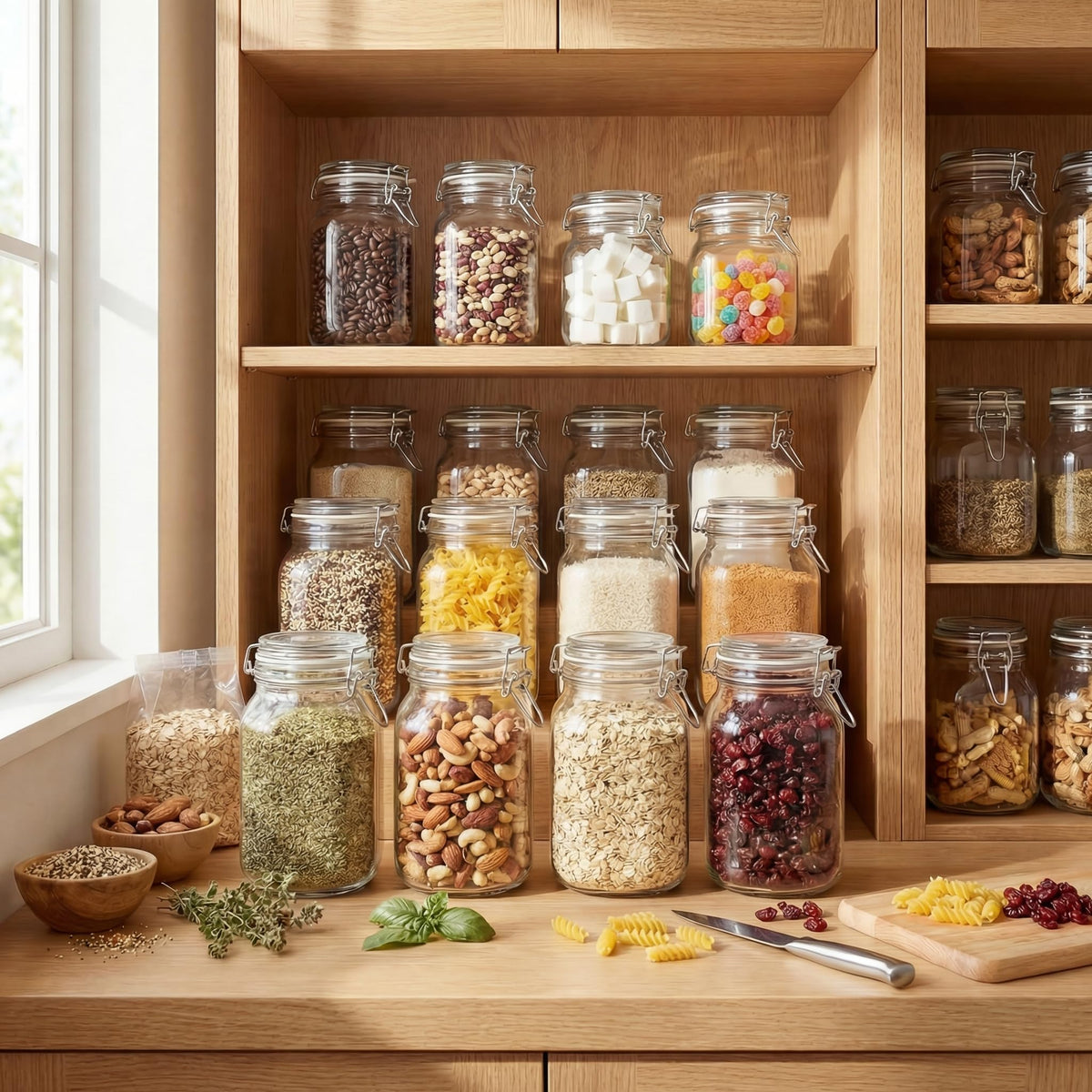 17 oz Square Glass Jars with Airtight Lids (6 Count)