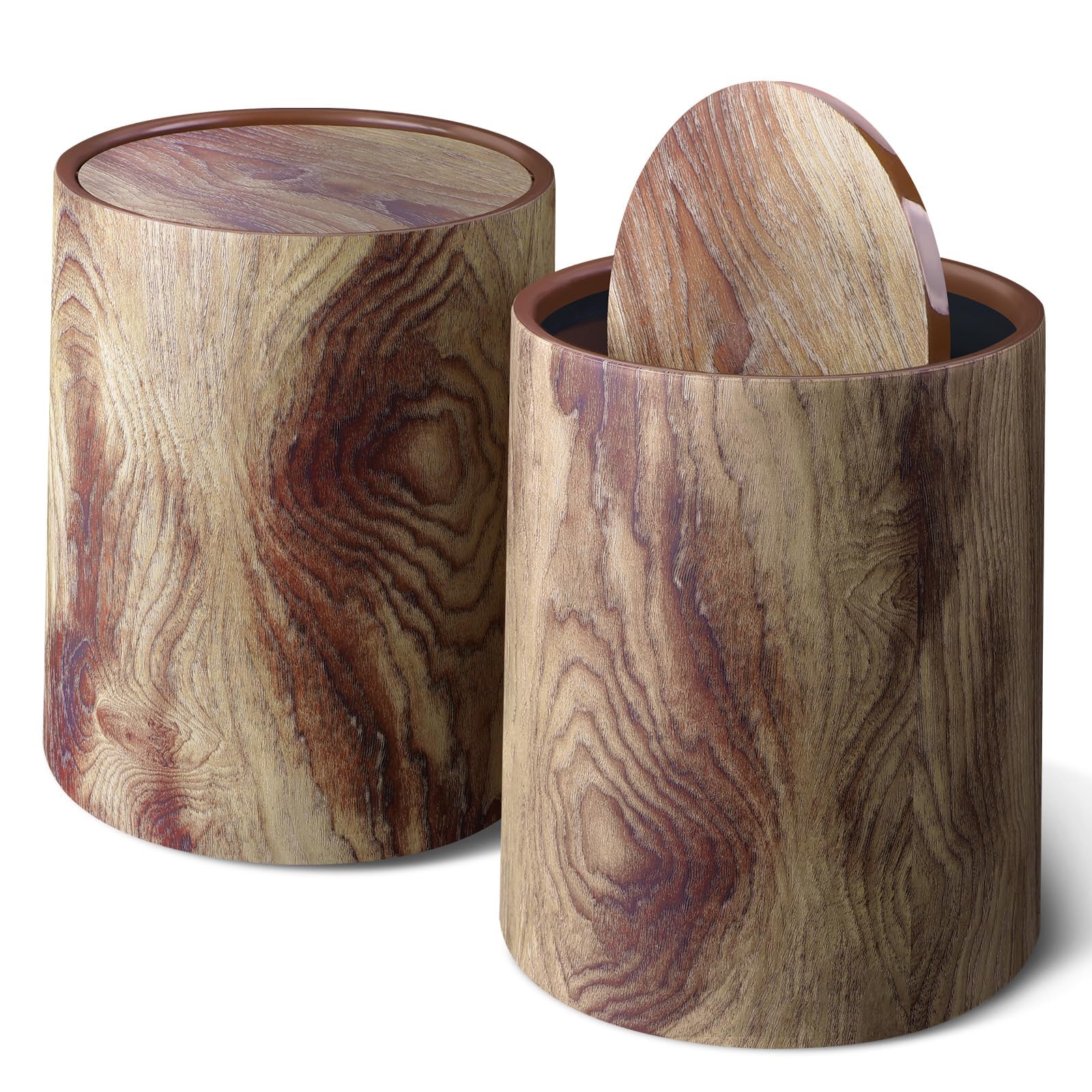 Wood Grain Plastic Trash Can Swing Top Lid (2 Count)