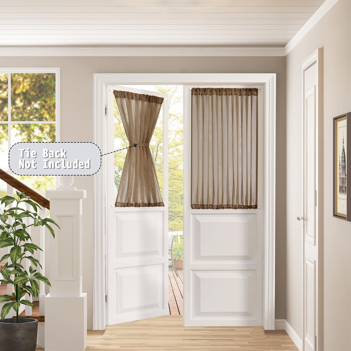 Short Sheer Door Curtains Closet Linen Textured Curtains Sheer Doorway Light Filtering Voile Patio Glass Door Rod Pocket Curtain French Doors