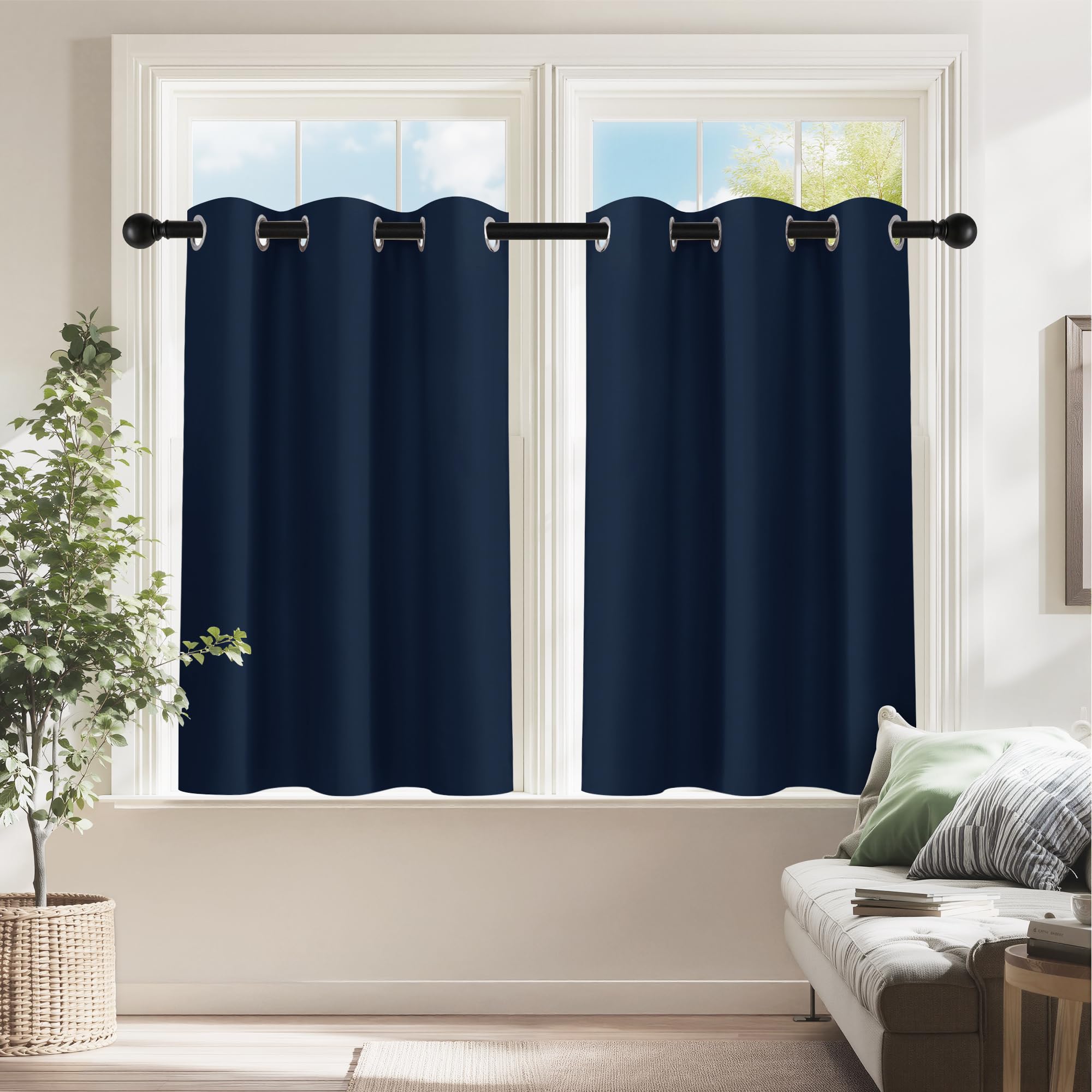 Navy Blue Blackout Short Curtains for Kitchen (2 Count)