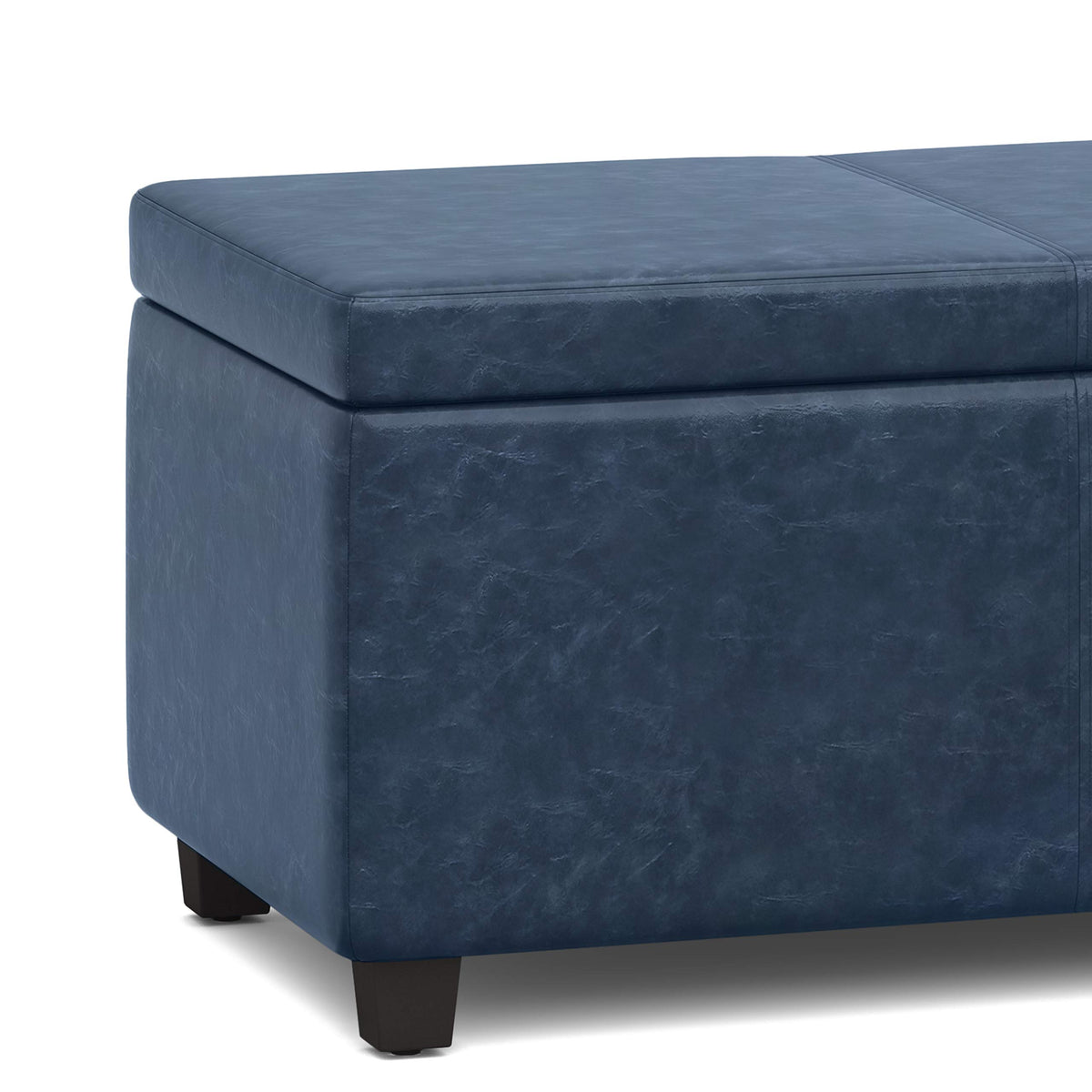 Avalon 48" Wide Vegan Leather Storage Ottoman in Denim Blue
