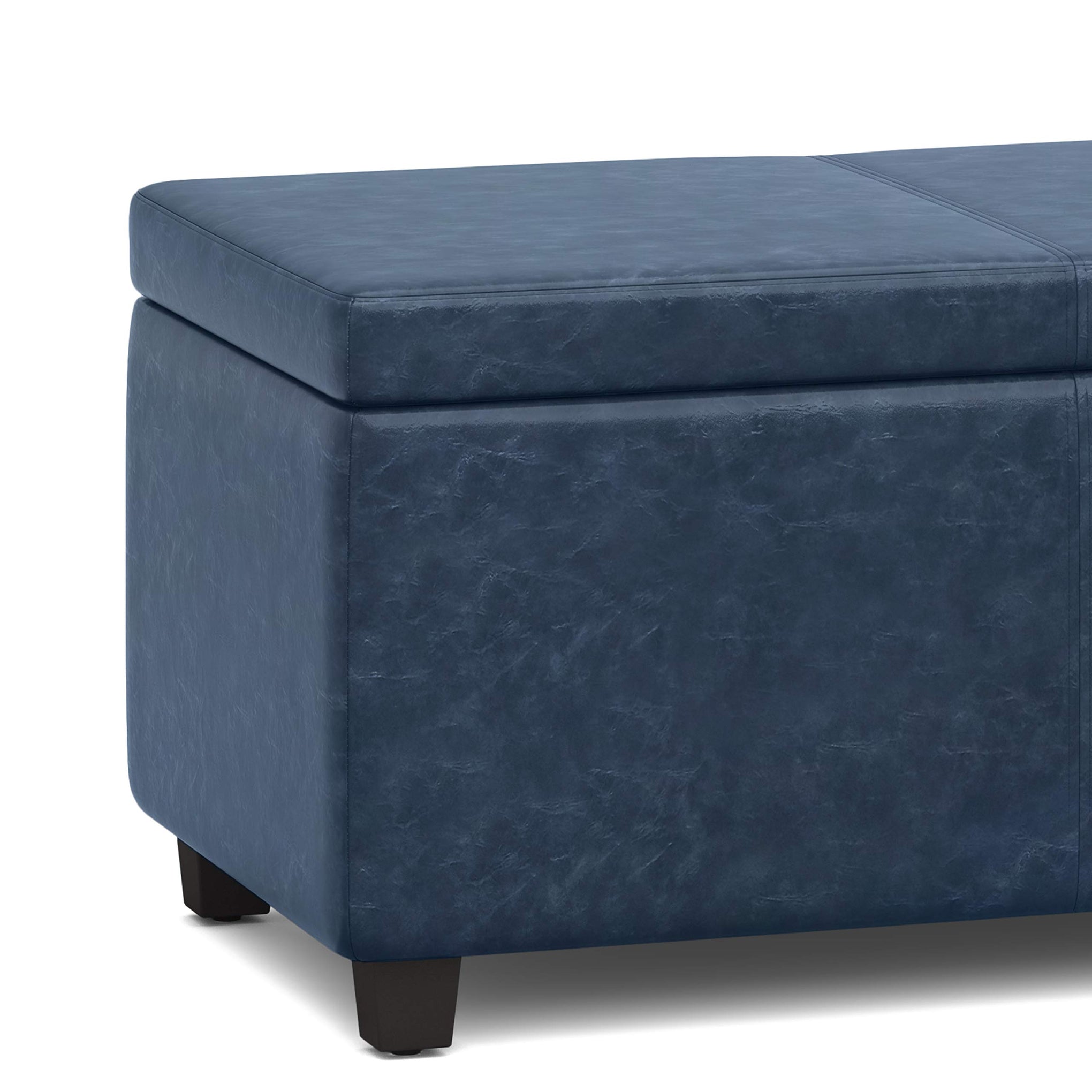 Avalon 48" Wide Vegan Leather Storage Ottoman in Denim Blue