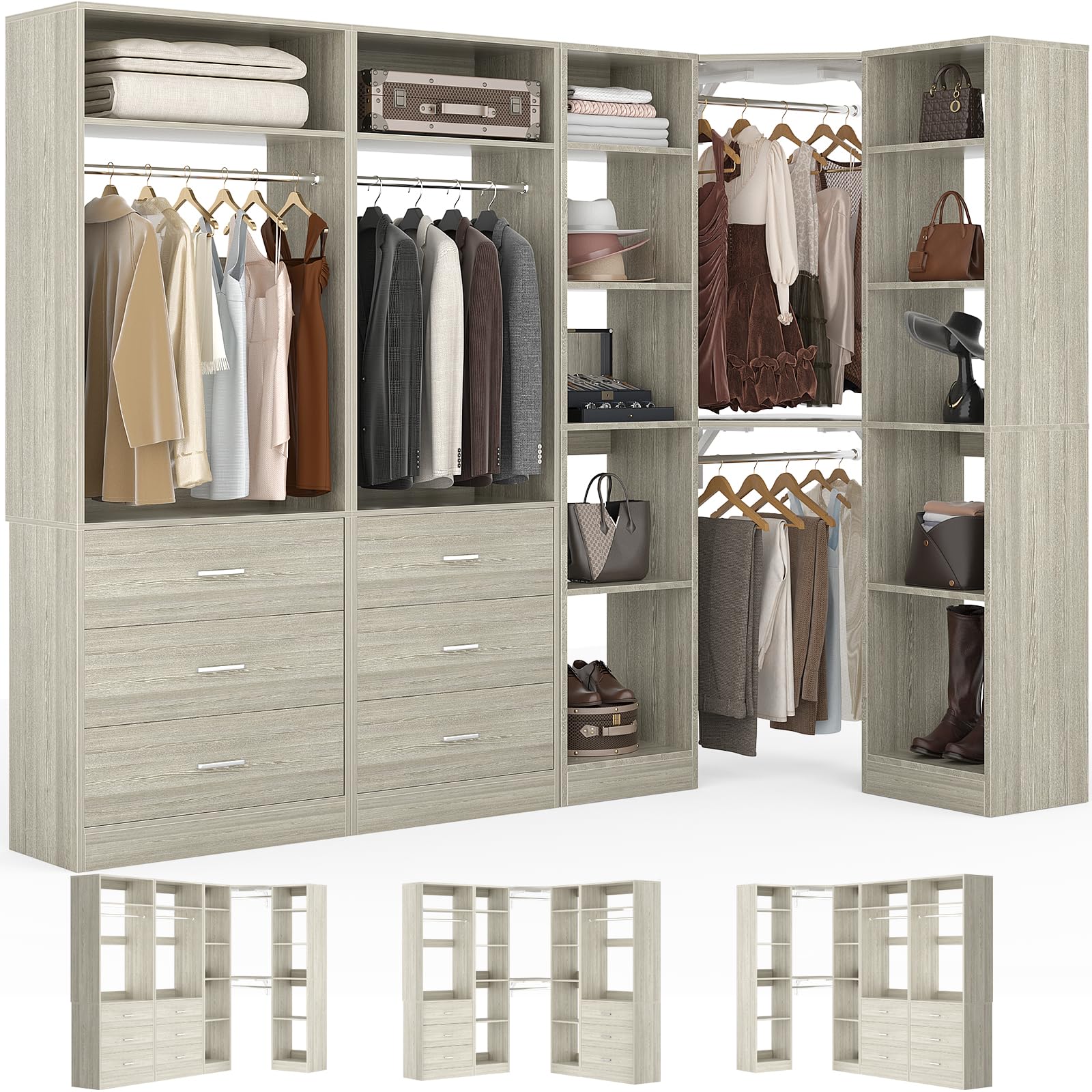 Corner Closet System with 6 Drawers