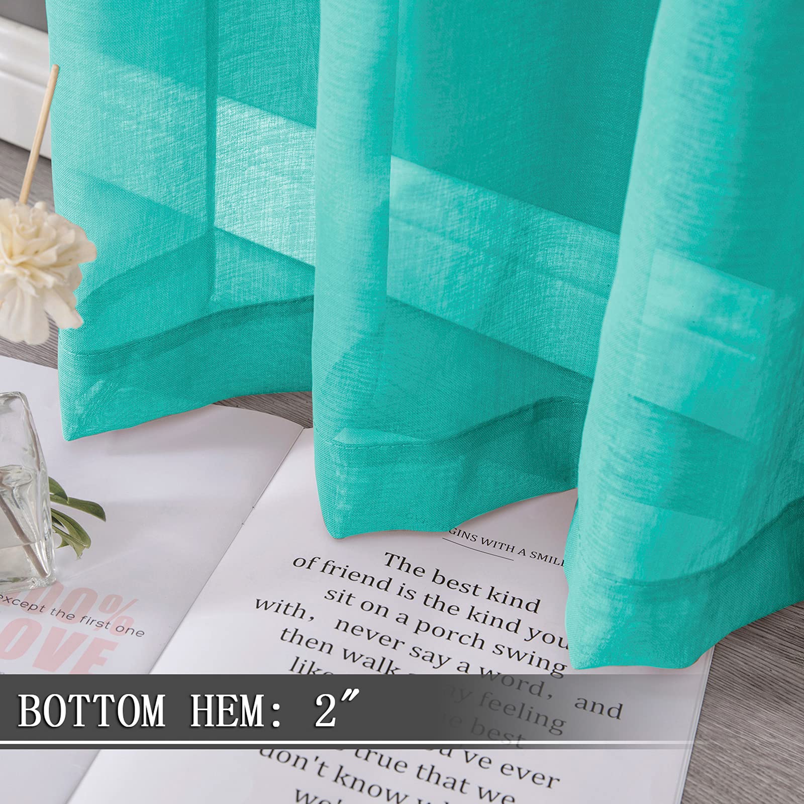 Short Sheer Curtain Linen Textured Living Room Curtains Sheer Light Filtering Rod Pocket Voile Curtain for Bedroom (2 Count)
