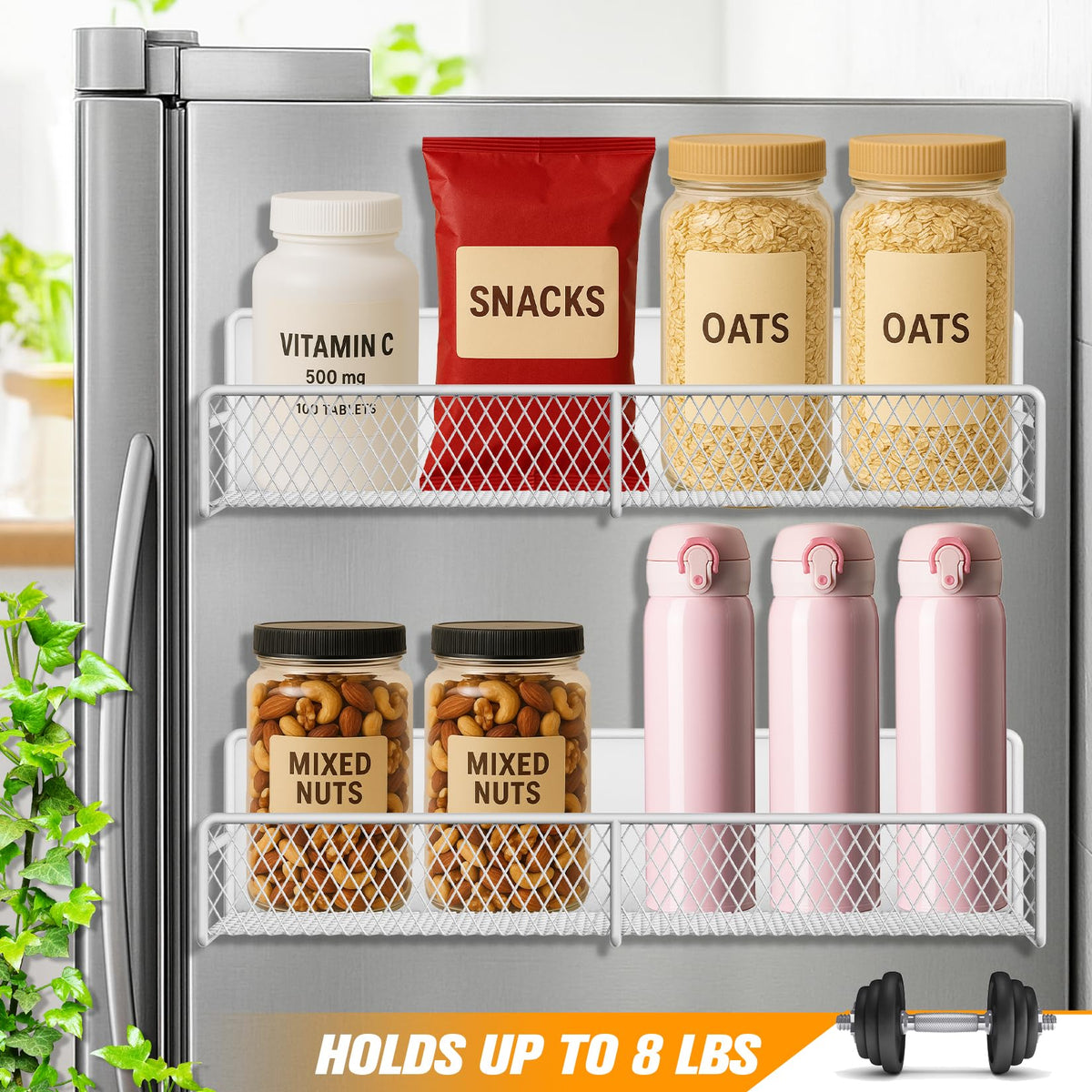 2 Pack Magnetic Spice Rack for Refrigerator with 4 Hooks (2 Count)
