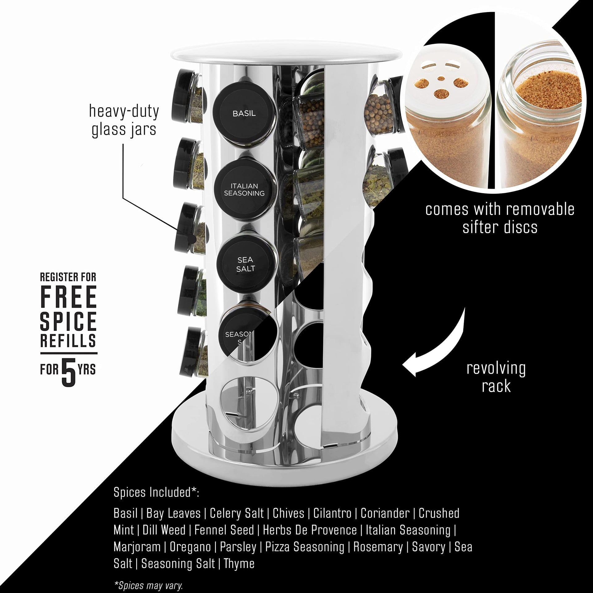 20 Jar Revolving Countertop Spice Rack with Spices Included