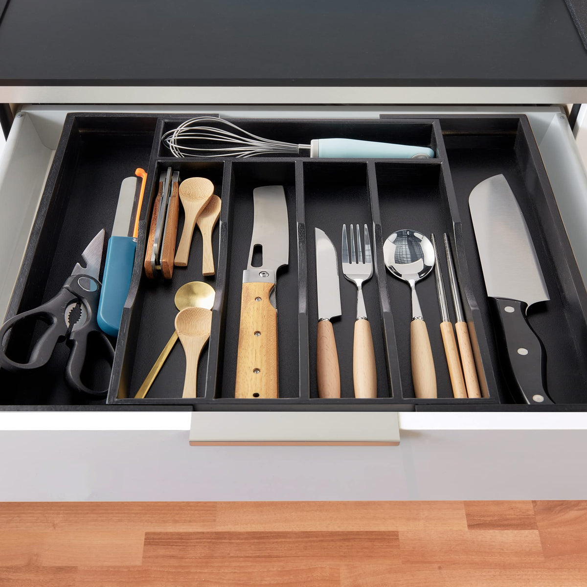 2 Piece Expandable Bamboo Kitchen Drawer Organizer for Cutlery and Utensils (2 Count)
