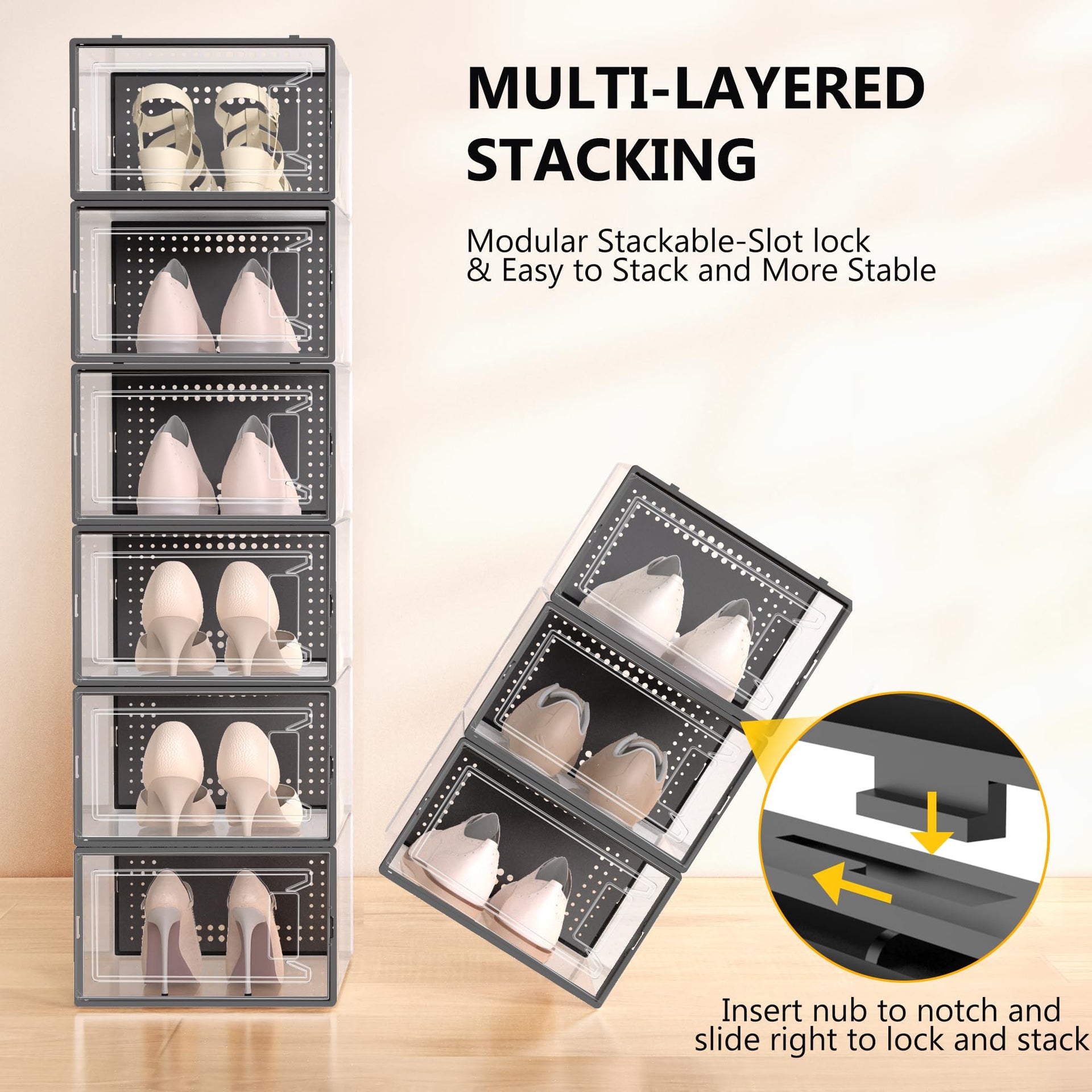 12 Pack Large Shoe Organizer Storage Boxes for Closet (12 Count)