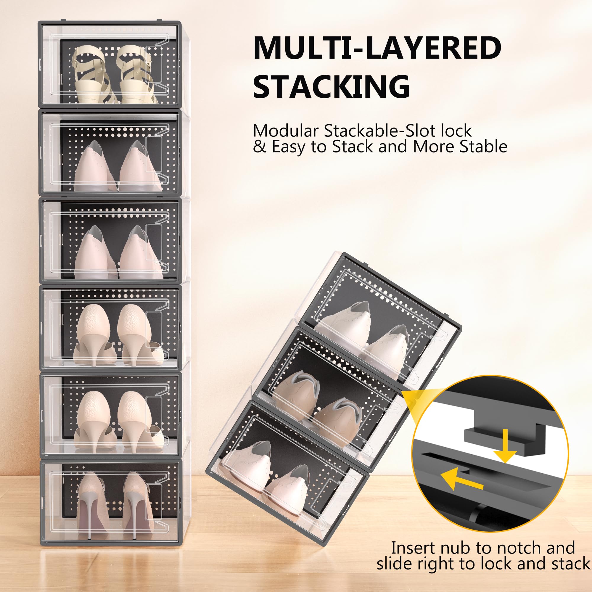 12 Pack Large Shoe Organizer Storage Boxes for Closet (12 Count)