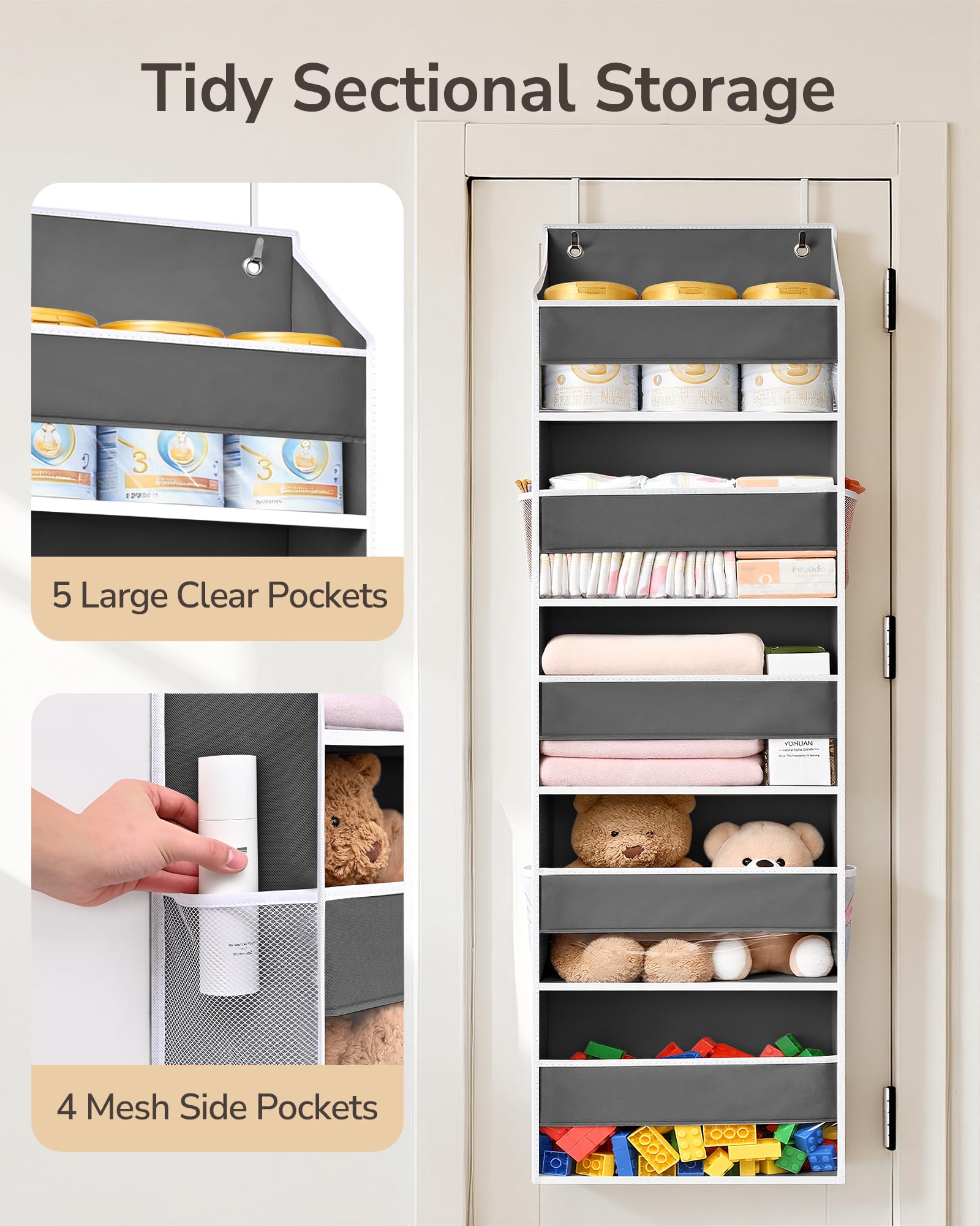 1 Pack Over Door Organizer Hanging Storage Dark Gray