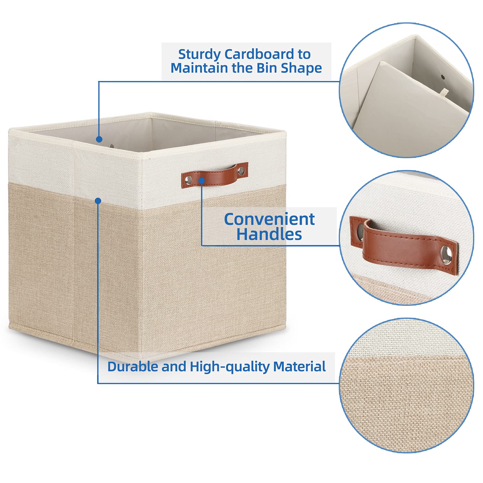 Cube Storage Bins 13 Inch Fabric Storage Cubes Storage Baskets for Shelves Closet Baskets for Cube Storage with Leather Handles