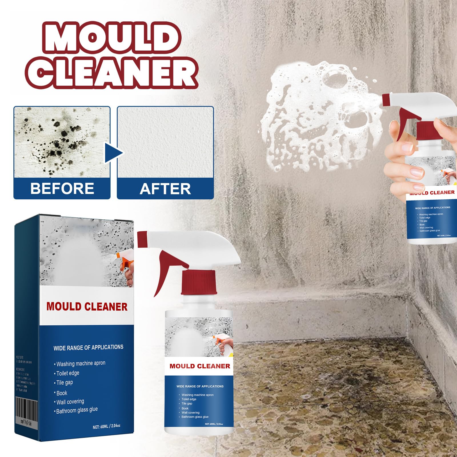 Mould Cleaner Spray Powerful Foam Cleaning Spray (2.04 Fl Oz)