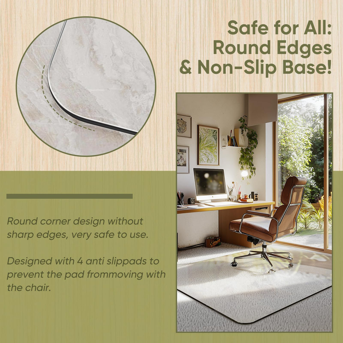 36"x48" Tempered Glass Chair Mat for Carpet & Hardwood Floors