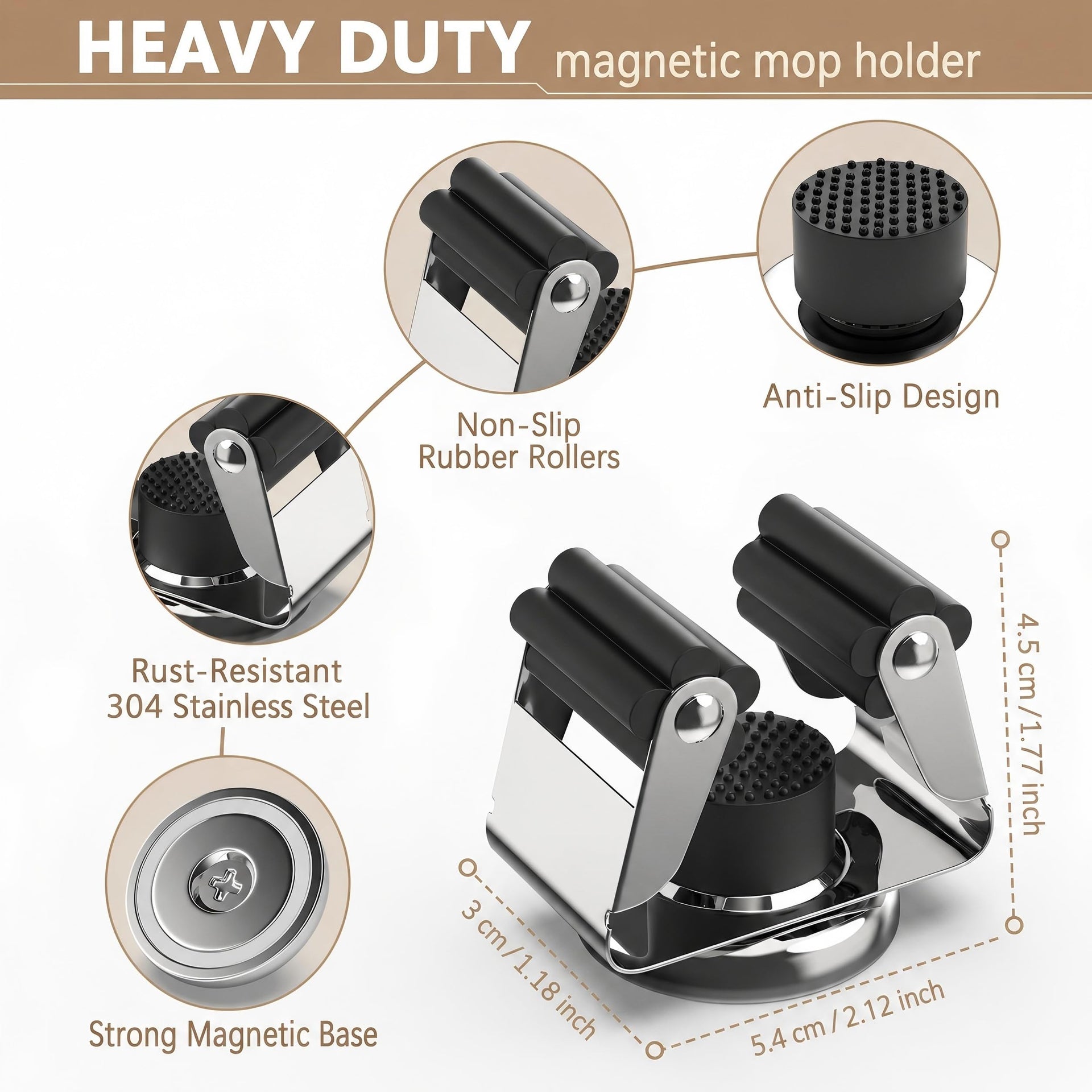 2 Pack Magnetic Broom Holder with 2 Pack Mini Magnetic Hooks (2 Count)