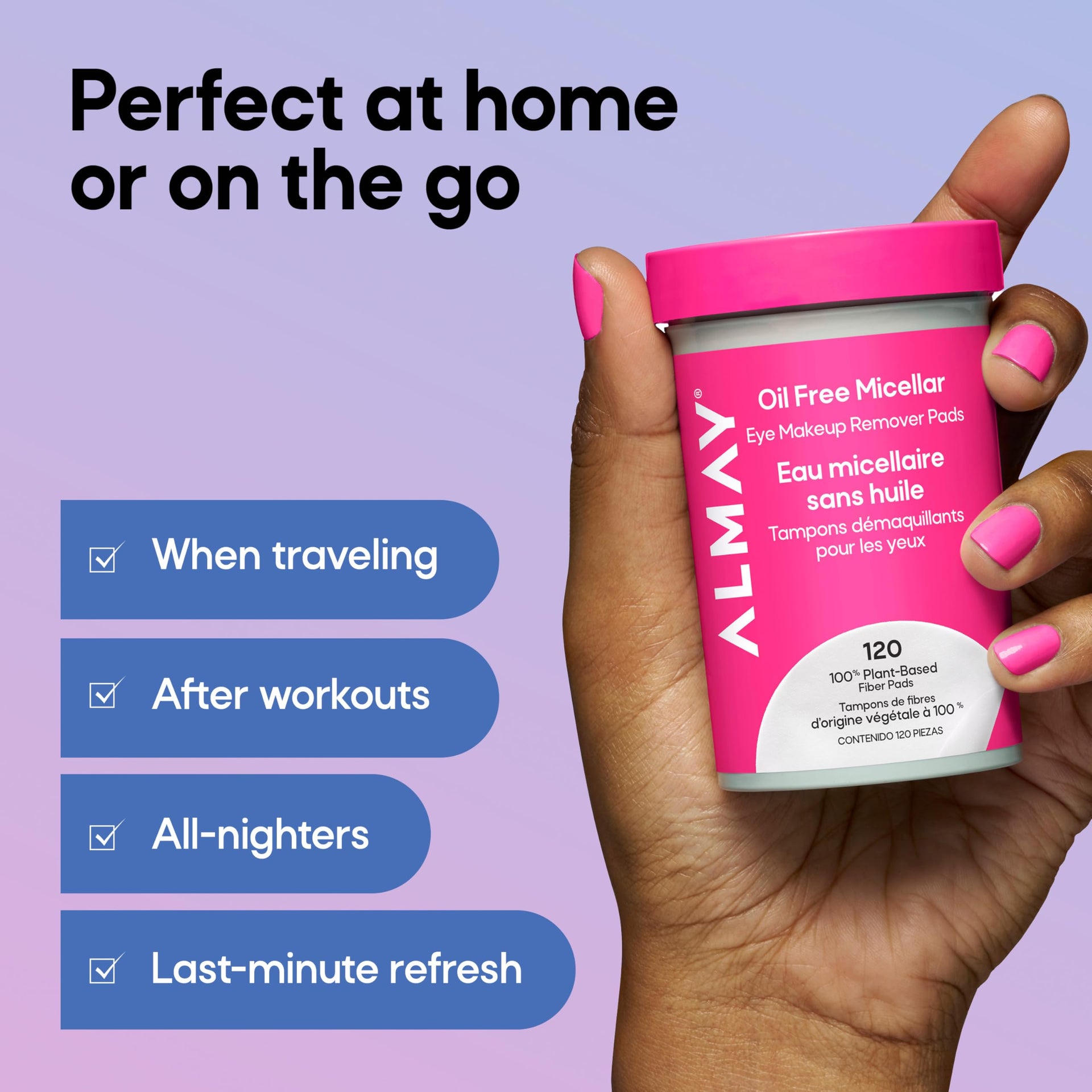 Oil Free Micellar Eye Makeup Remover Pads (120 Count)