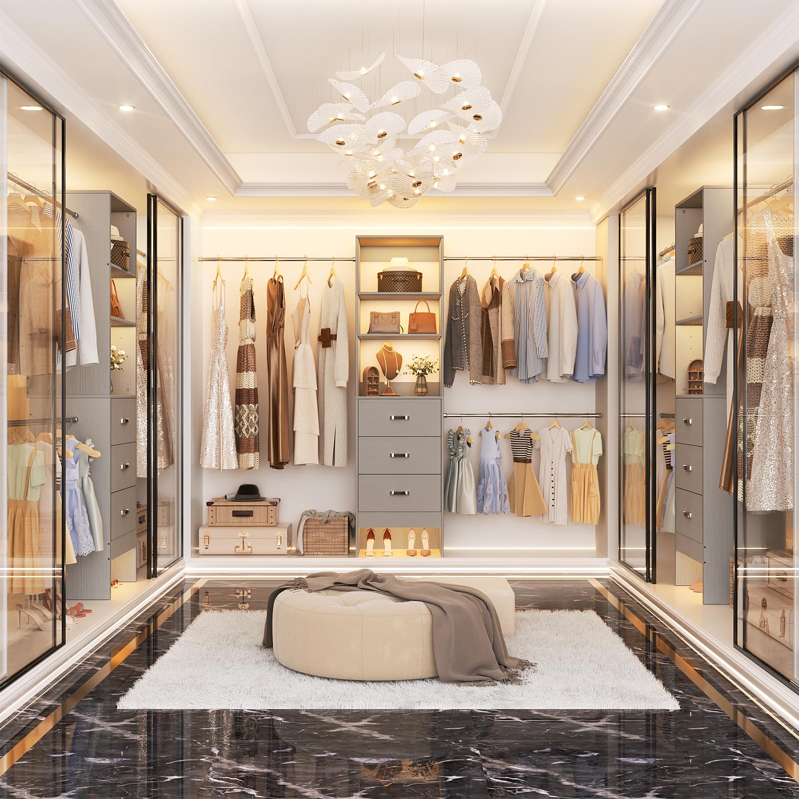 96'' Closet Organizer System with 3 Hanging Rods