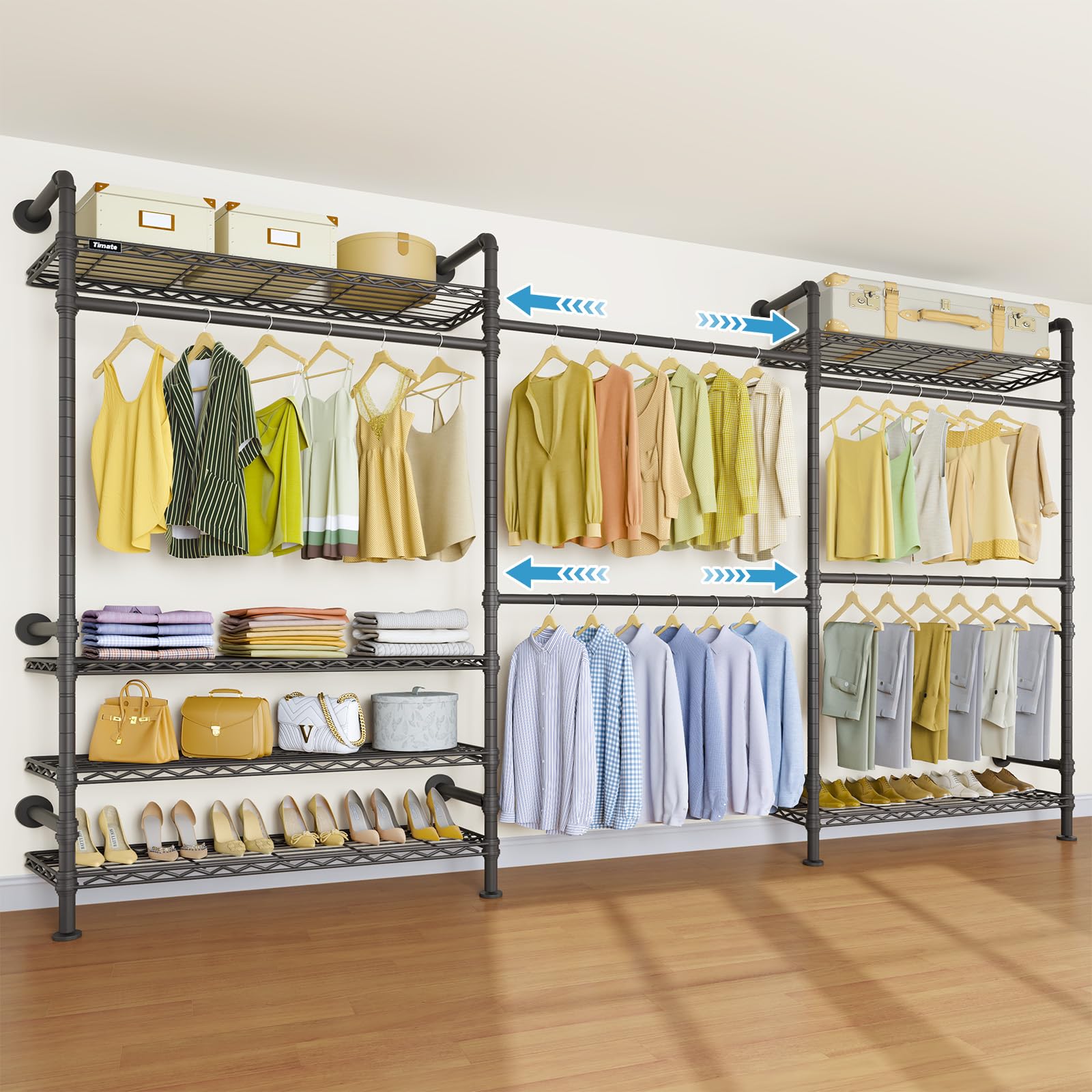 F3 Plus Wall Mounted Clothes Rack Industrial Pipe Clothing Rack for Hanging Clothes