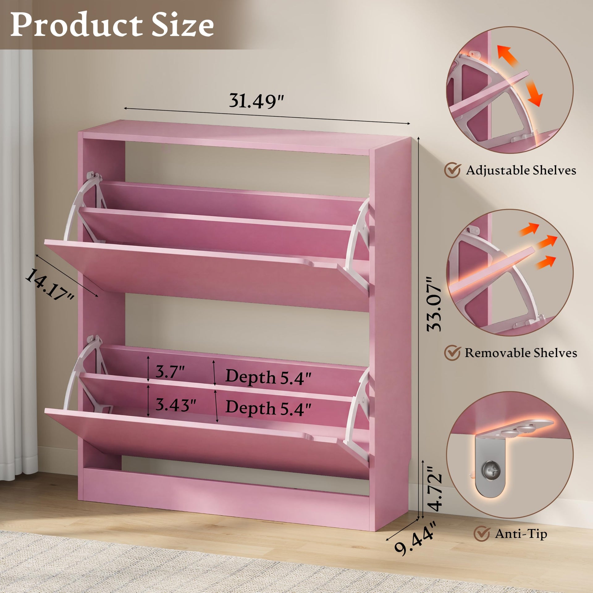 Shoe Cabinet with 2 Flip Drawers