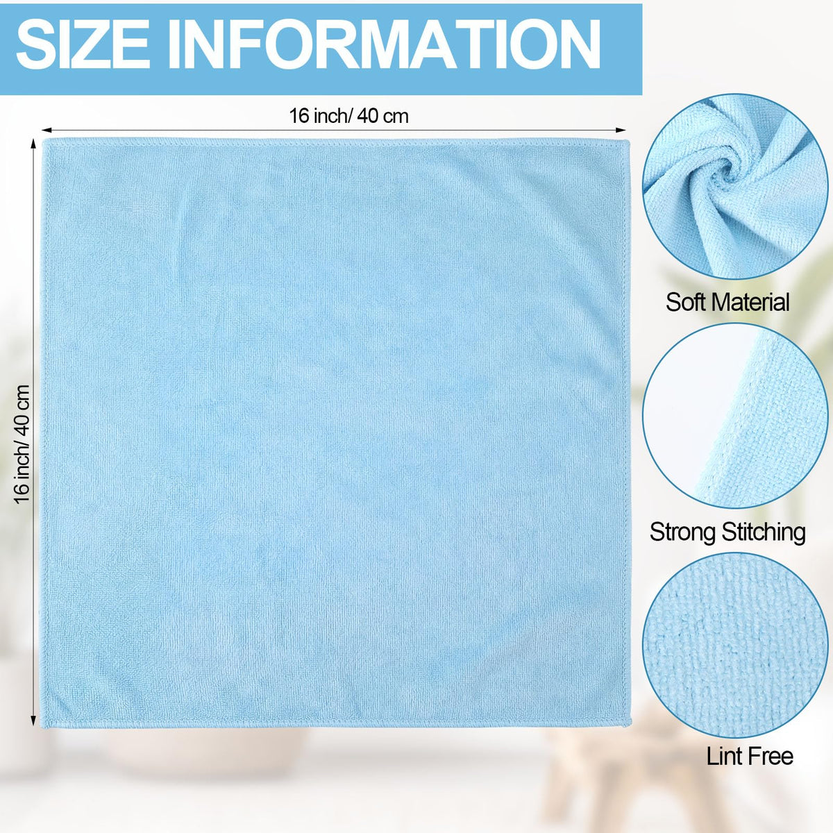 Cleaning Cloths for Cars 16 x 16 Inch Ultra Absorbent Towels Drying Microfiber Reusable Cleaning Supplies House Kitchen Window Microfiber Towel (60 Count)
