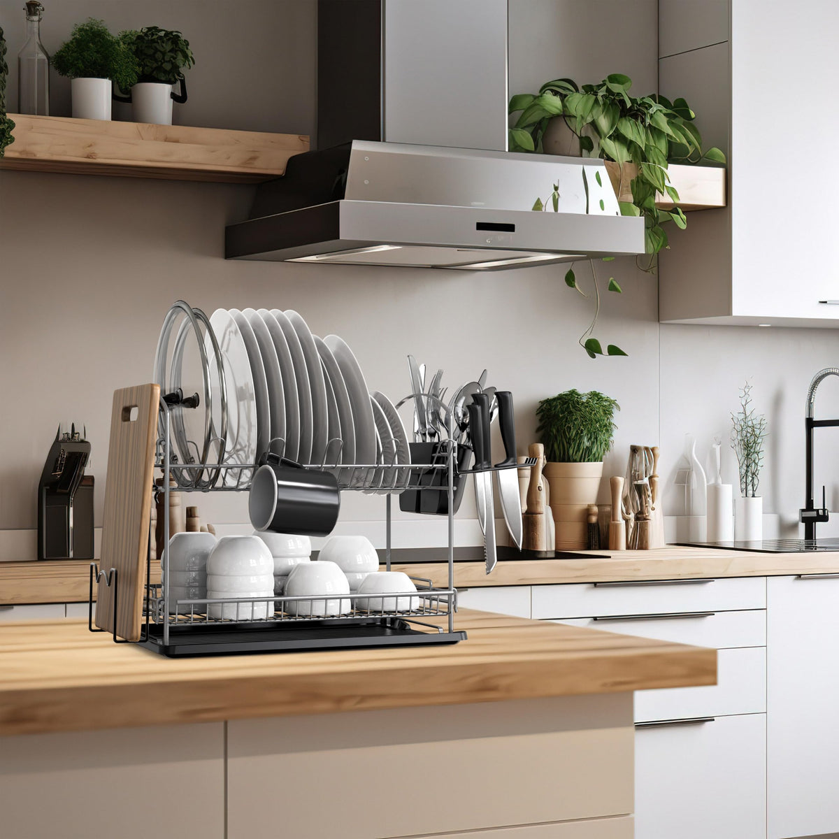 2 Tier Dish Rack with Drainboard