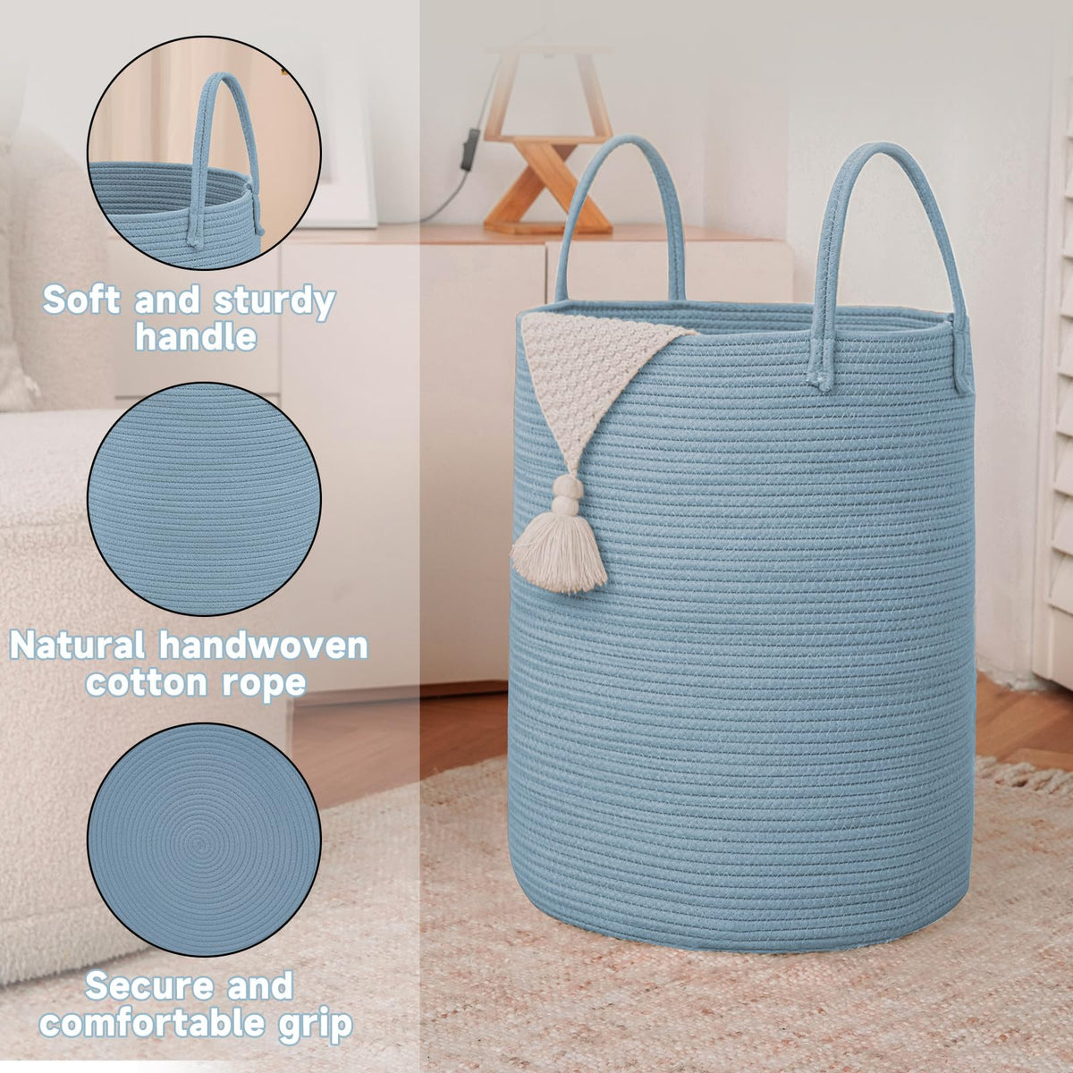 60L Cotton Rope Laundry Basket Hamper