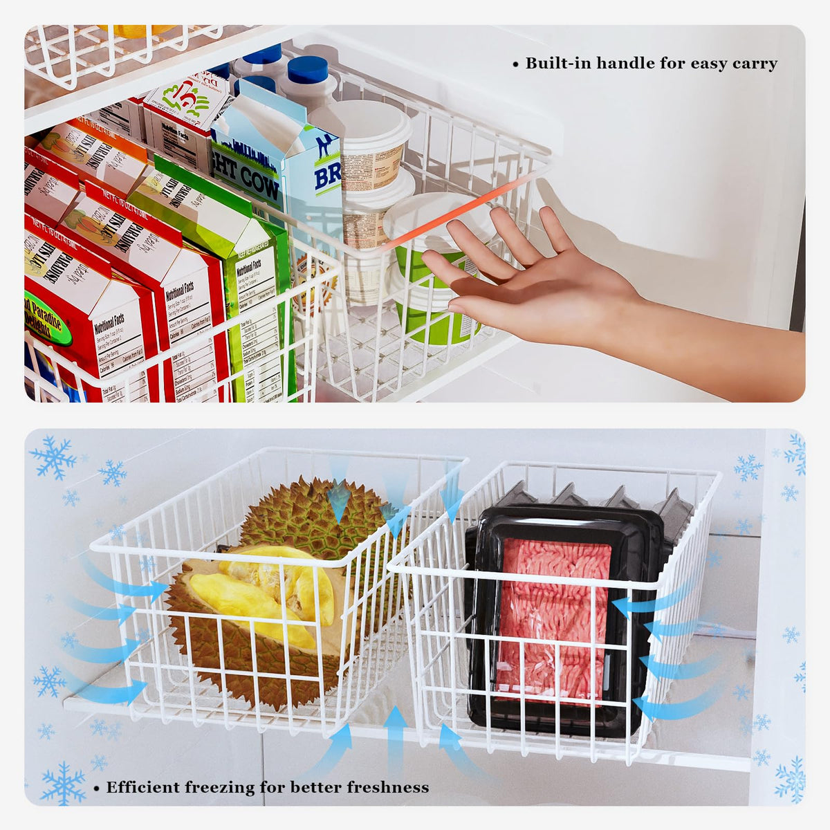 Freezer Organizer Bins for Upright Freezer Wire Drawer Baskets (5 Count)