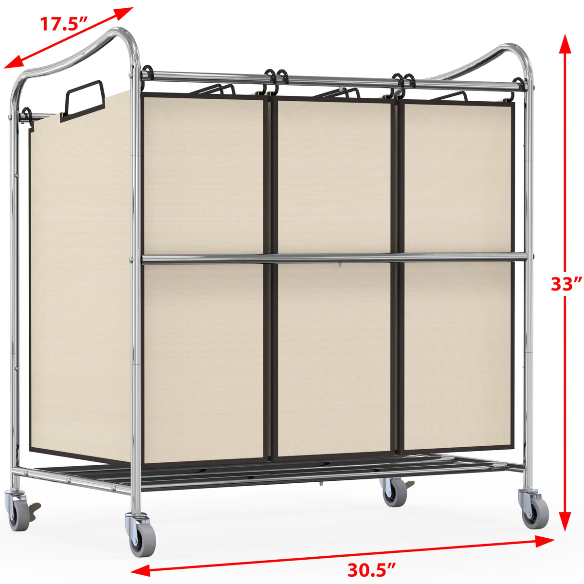 Heavy Duty 3 Bag Laundry Sorter Rolling Cart