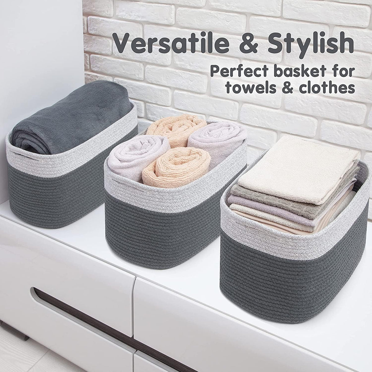 Cotton Rope Baskets for Organizing I Storage Baskets for Shelves (3 Count)