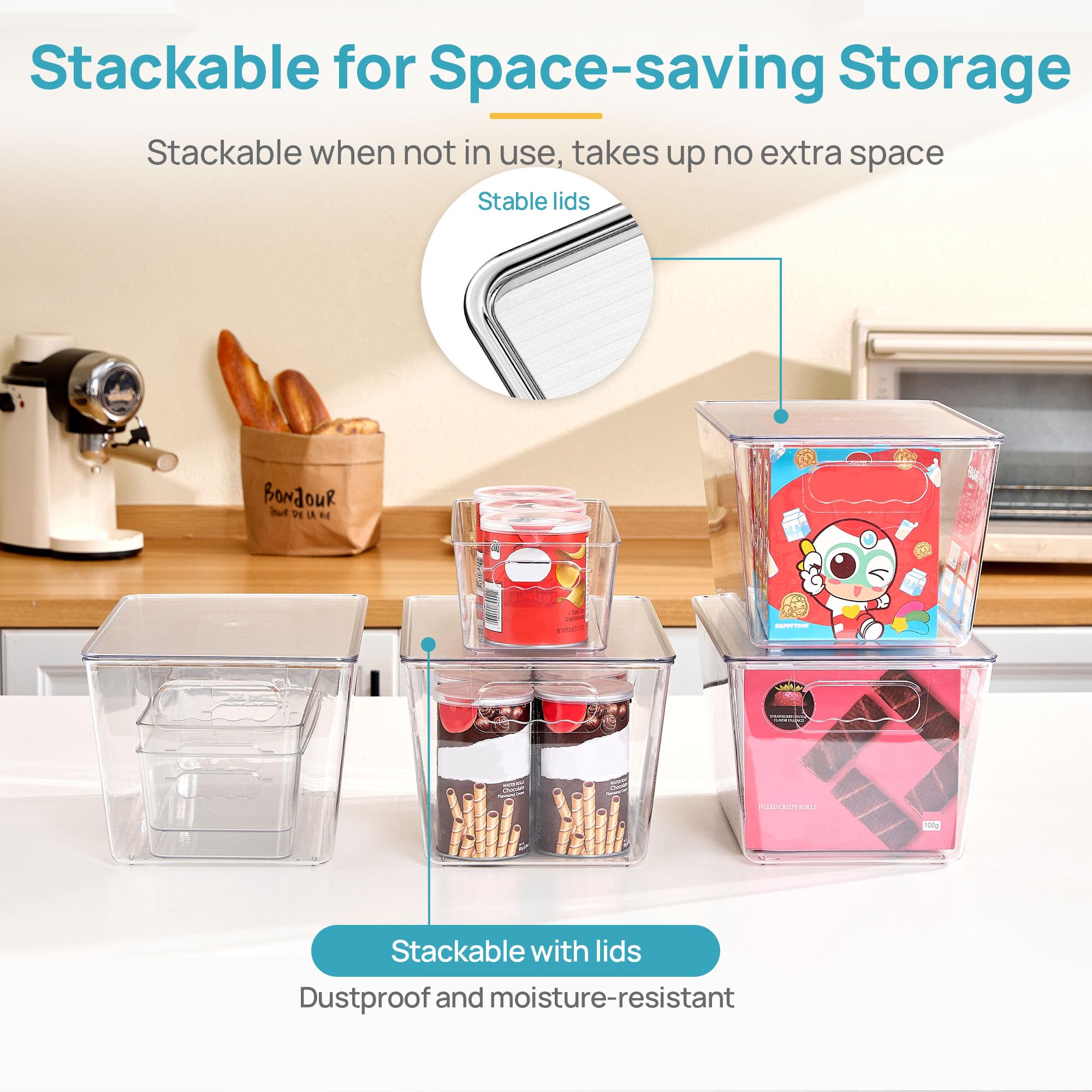 10 Pack Clear Storage Bins with Lid Set for Pantry Organizer (10 Count)