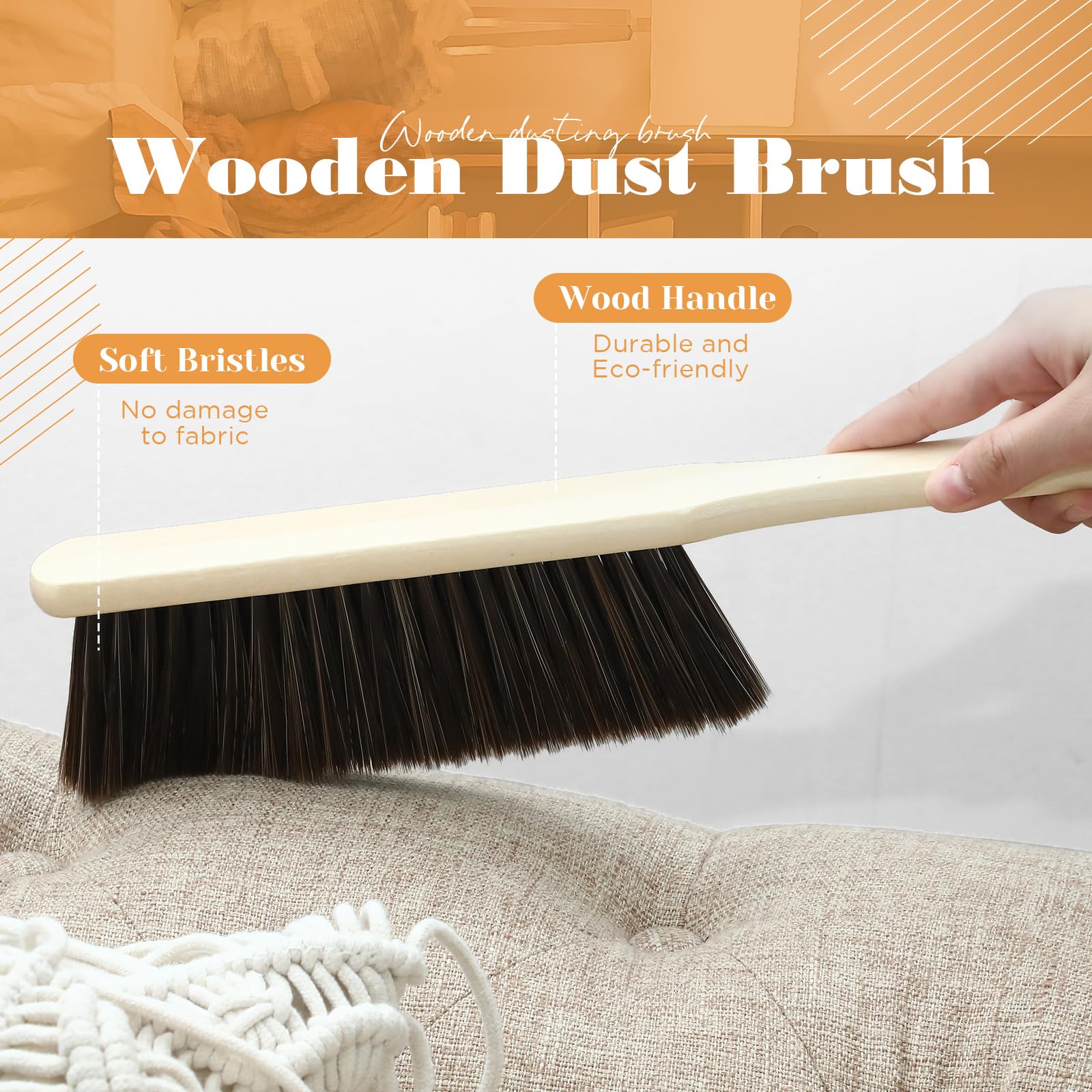 16 Pieces Wooden Dust Brush Bulk Hand Broom Bench Soft Bristle Cleaning Outdoor Furniture Brushes with Long Wood Handle for Cleaning Car Bed Sofa Fireplace Couch Clothes (16 Count)