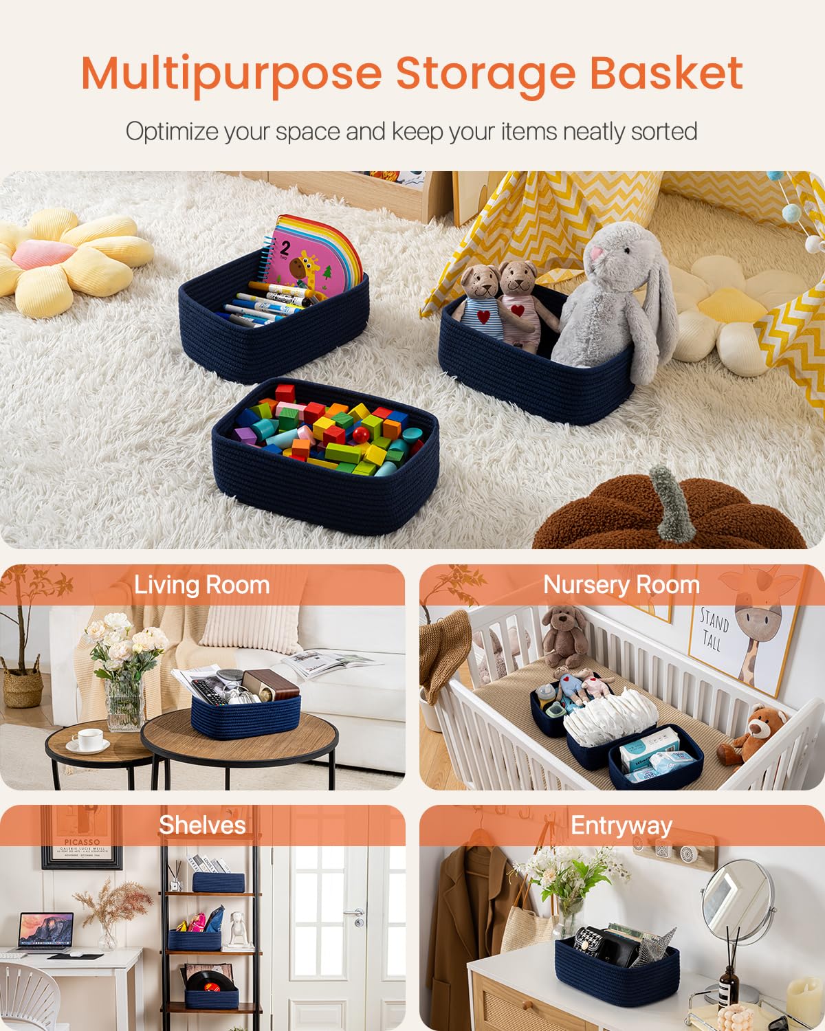Small Woven Storage Basket for Organizing (3 Count)