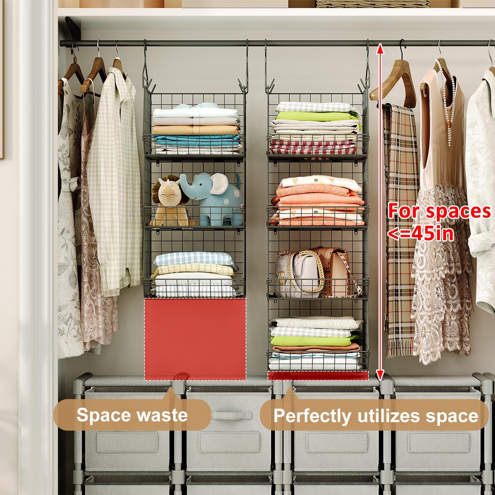 4 Tier Hanging Closet Organizer Foldable Hanging Storage Basket