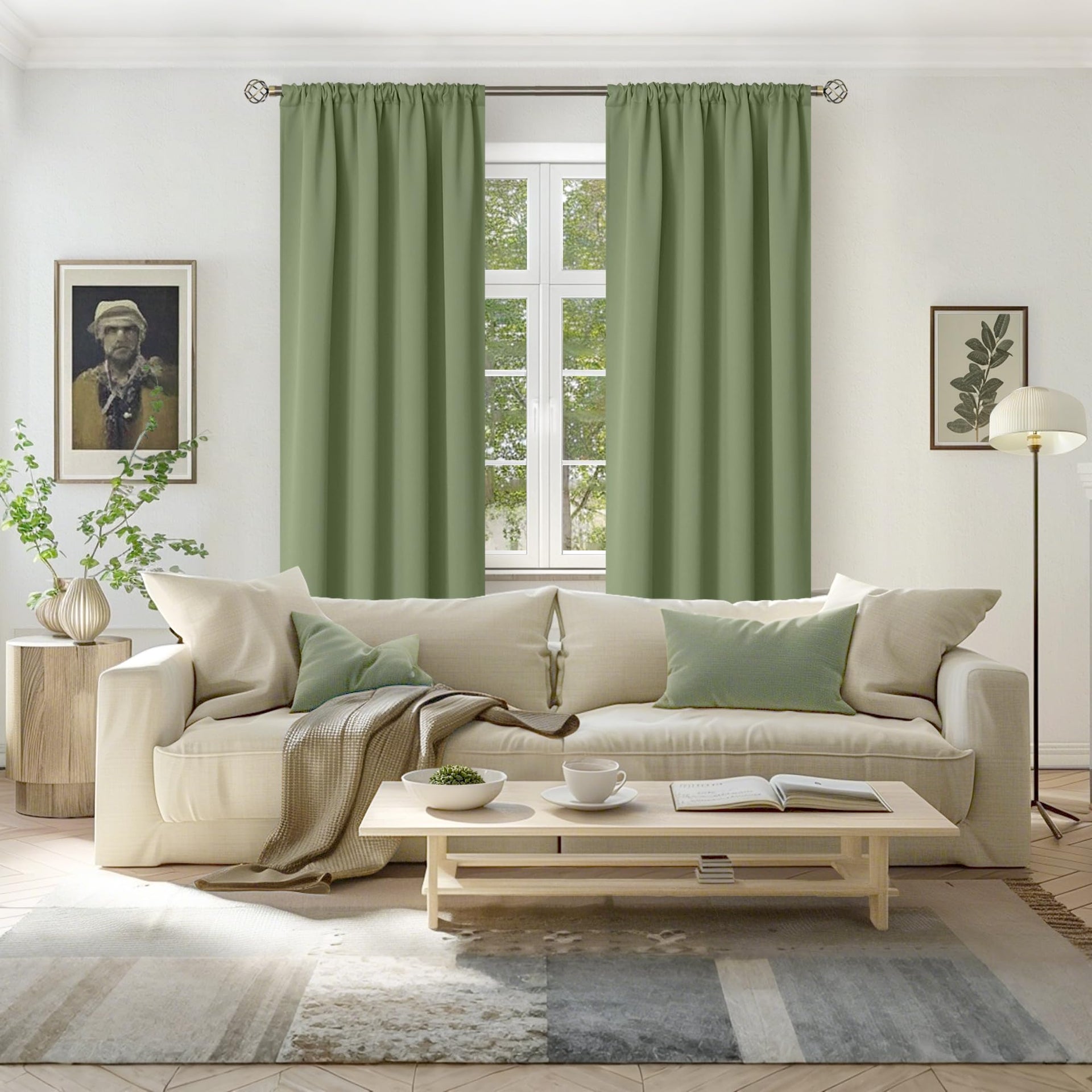 Olive Green Blackout Curtains 72 Inches Length for Bedroom (2 Count)