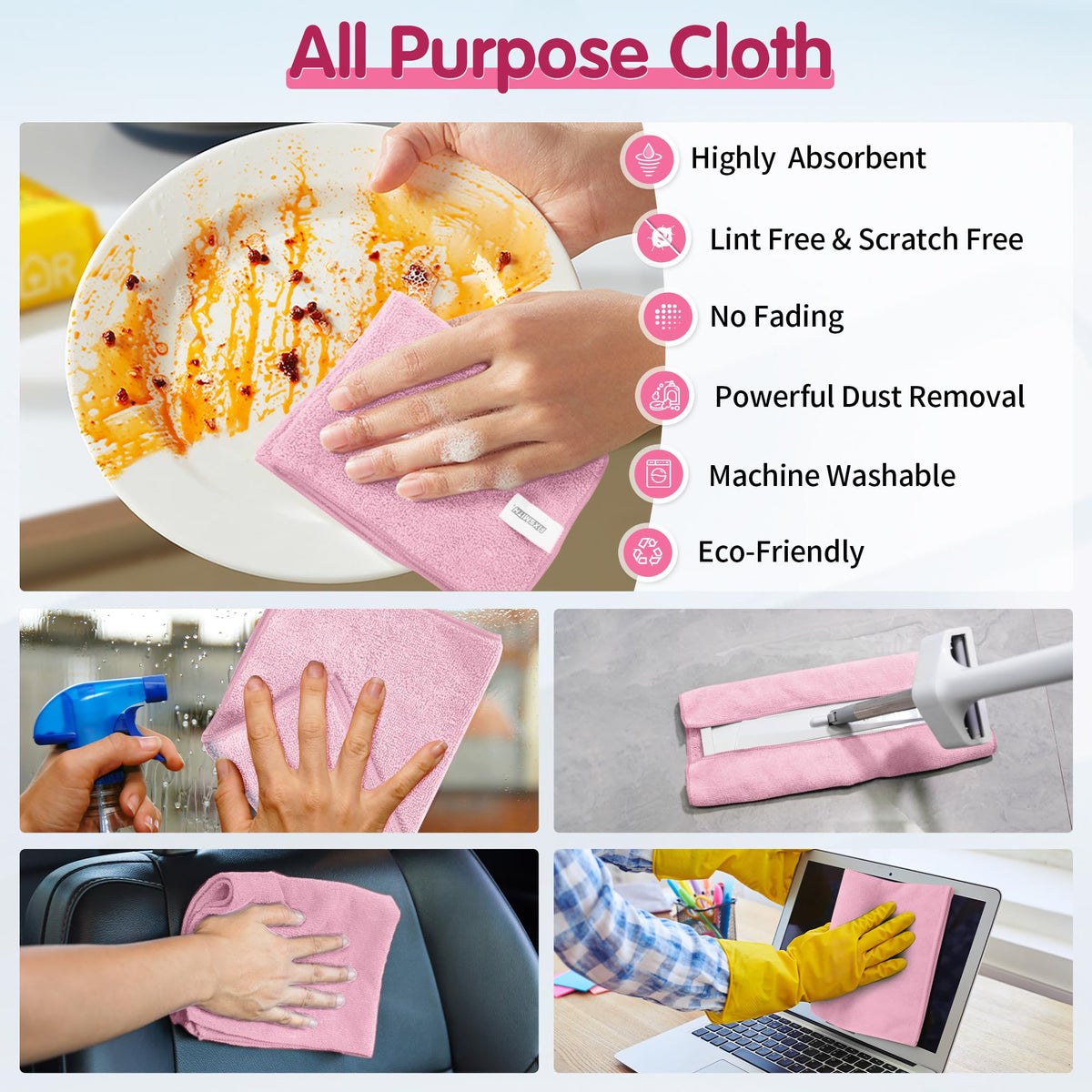 Pink Microfiber Cleaning Cloth (8 Count)