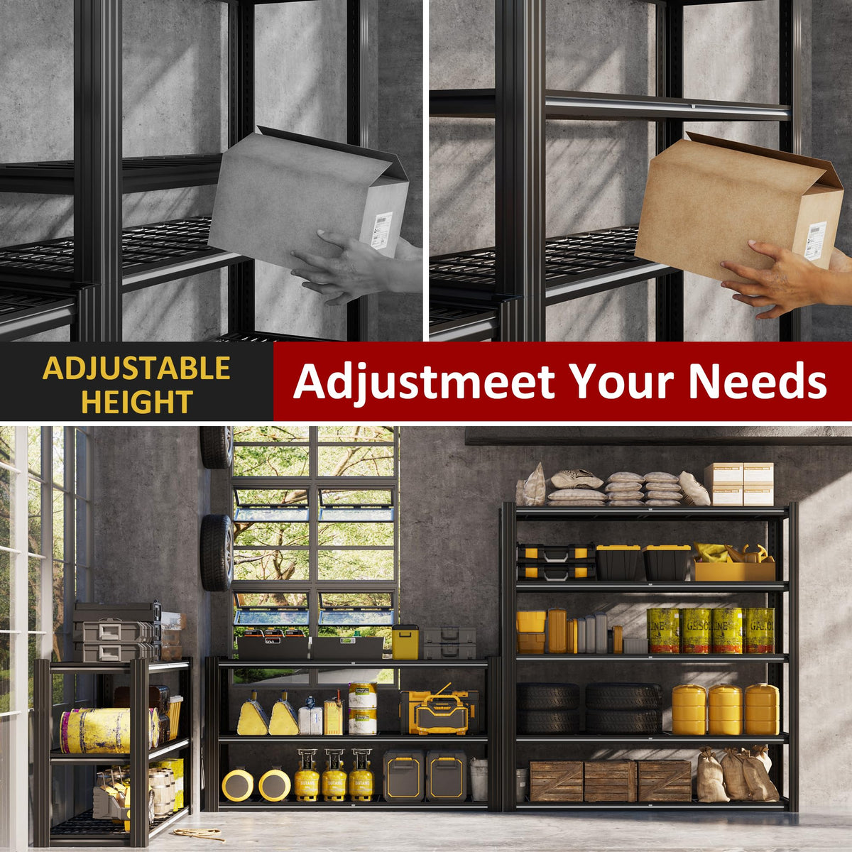 48" W Metal Garage Shelving 5 Tier Storage Shelves Heavy Duty 3030LBS